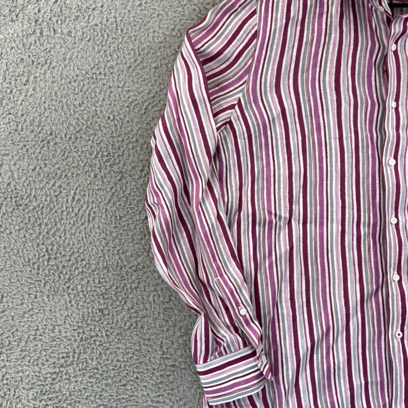 Isaia Isaia Shirt Mens 17.5 Pink Striped Linen Long Sleeve Collared Dress Button Preppy Size 48R - 4 Thumbnail