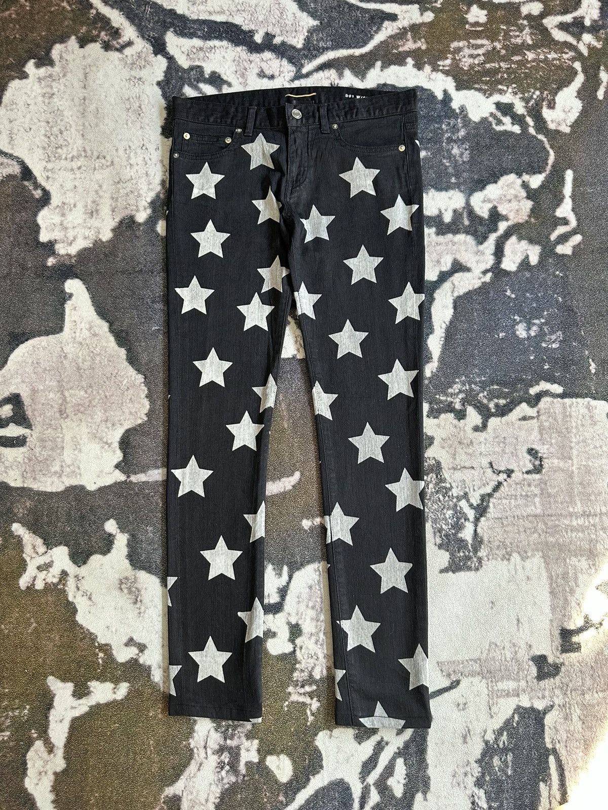 Pre-owned Hedi Slimane X Saint Laurent Paris 2015 Saint Laurent Paris Star Overprint Slim Denim