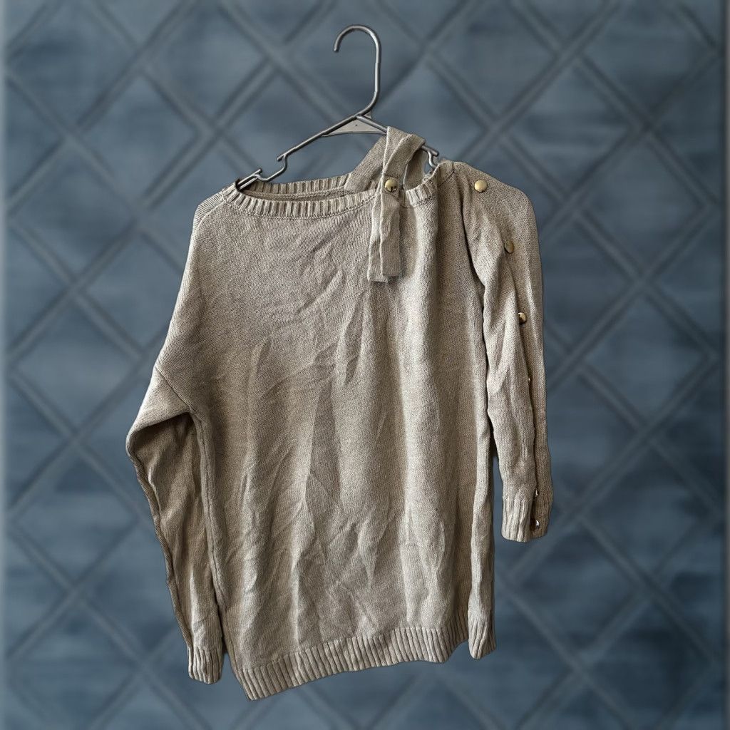 CO VINTAGE New York & Co Sweater Shirt Womens XS Beige Open Cold Shoulder Tunic Pullover Size XS / US 0-2 / IT 36-38 - 1 Thumbnail