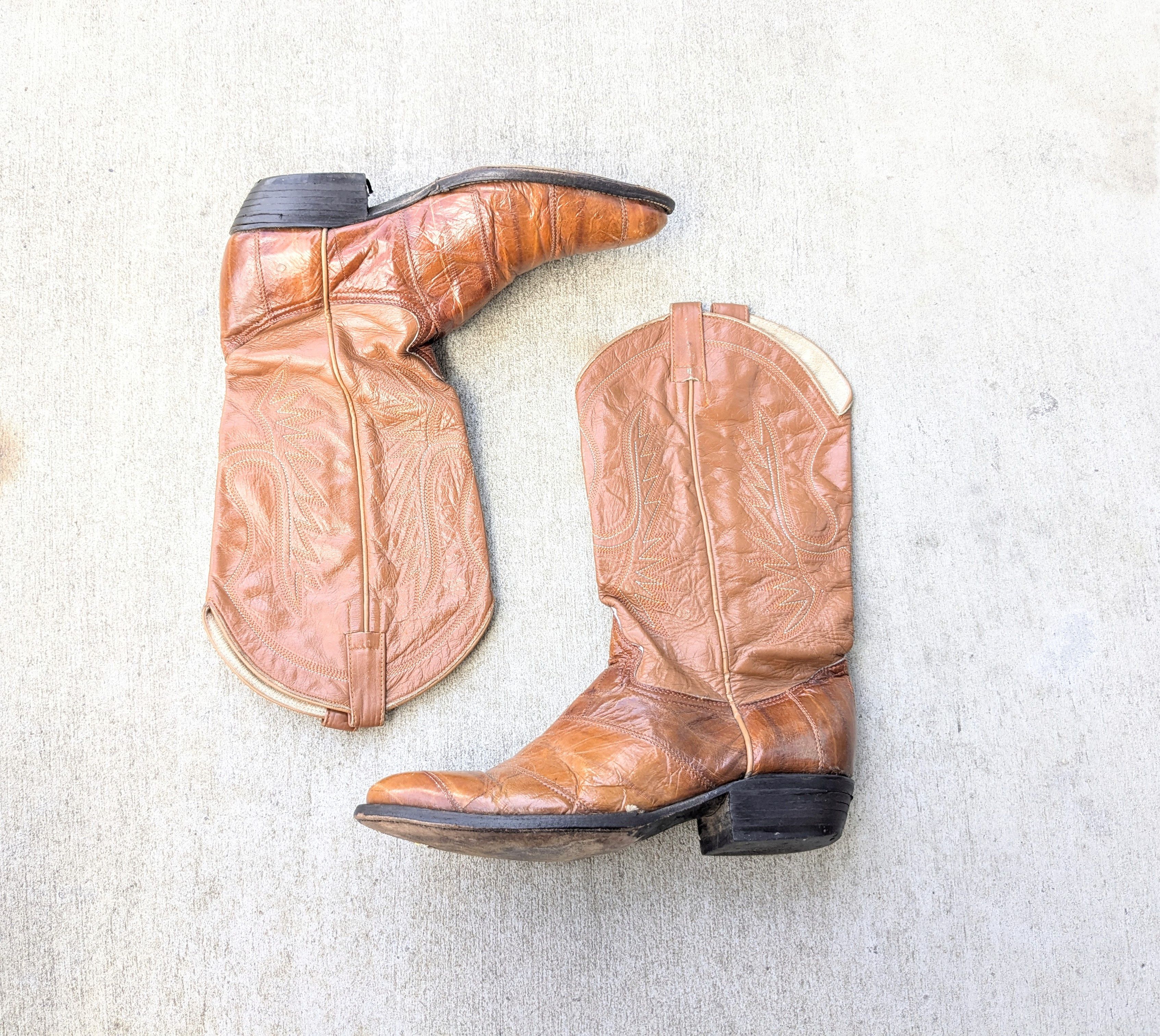 Genuine Leather Vintage Eel Cowboy Boots Brown 10.5 Western Botas Mexico Size US 10.5 / EU 43-44 - 1 Thumbnail