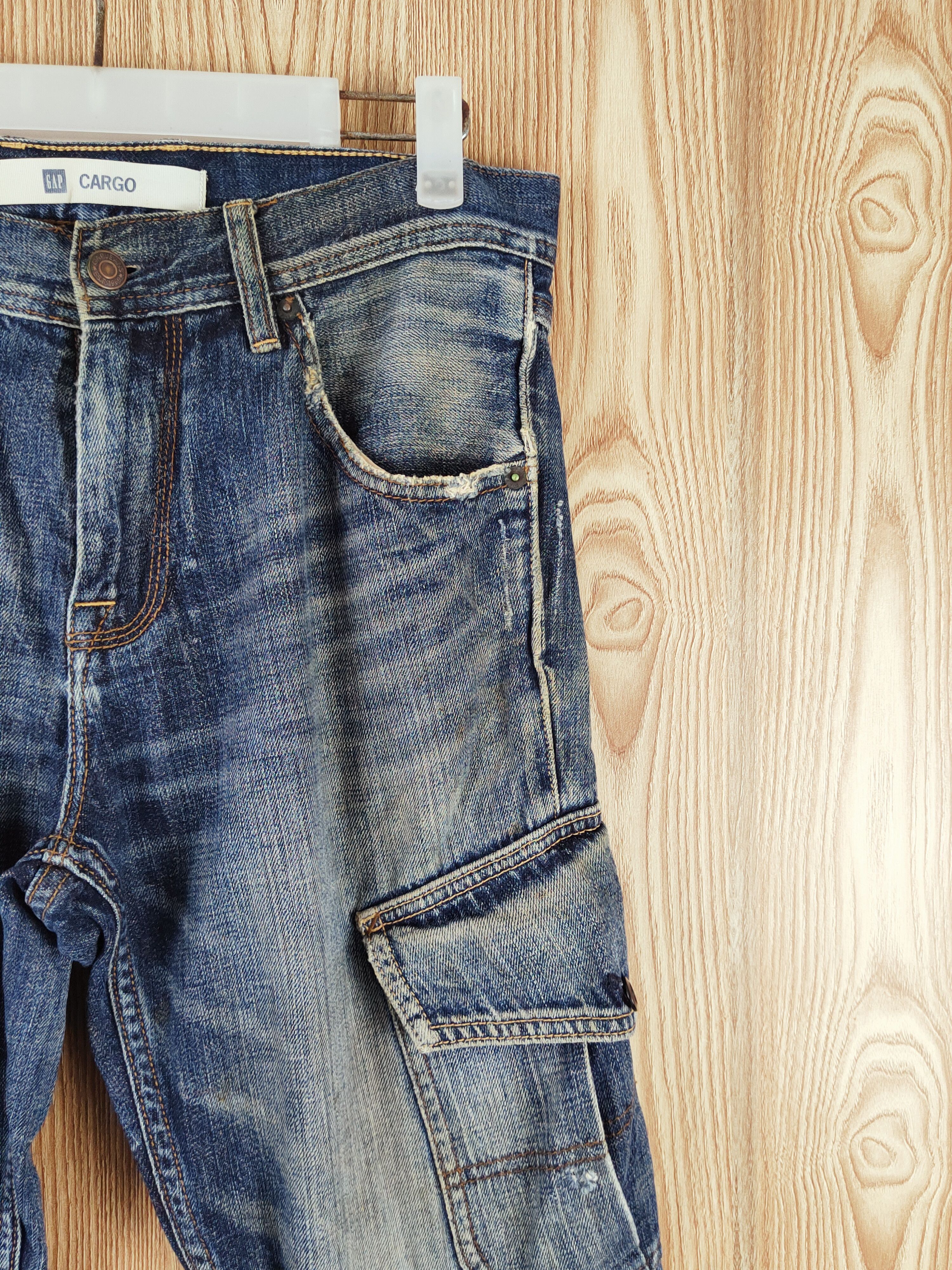 Gap DL Gap Dark Blue Faded Distressed Ripped Cargo Jeans #W023 Size US 31 - 5 Thumbnail