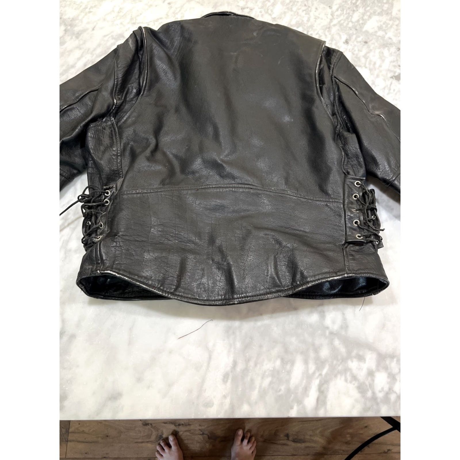 Vintage VINTAGE Echtes Leder Leather Motorcycle Jacket L Heavy Lace Sides Pockets Police 1990s Black Biker/Police Mens Size US L / EU 52-54 / 3 - 5 Thumbnail