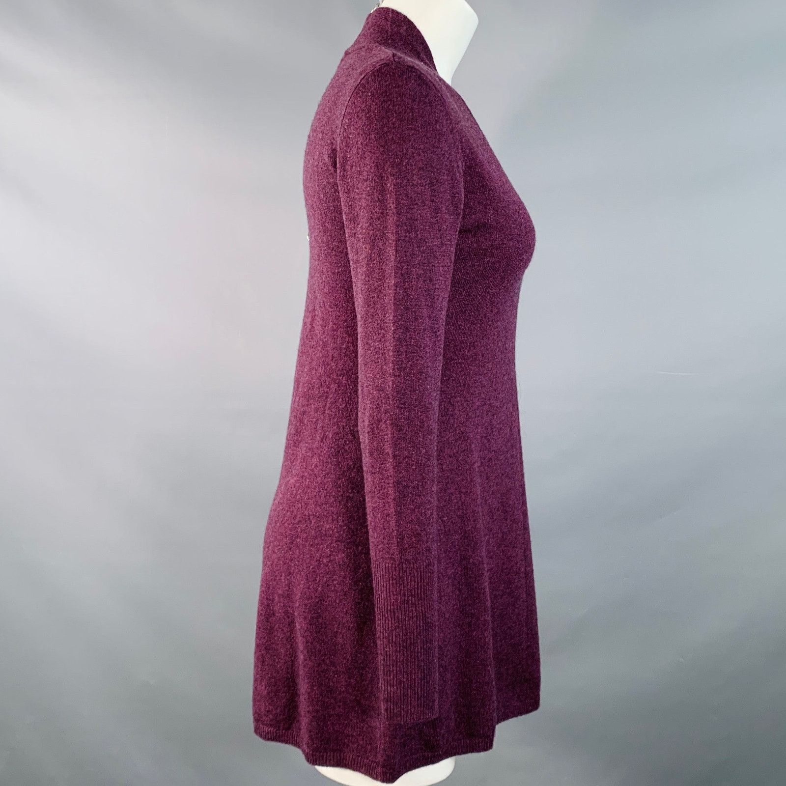 Other FORTE Maroon Melange Cashmere V-Neck Mini Sweater Dress Size XS / US 0-2 / IT 36-38 - 2 Thumbnail