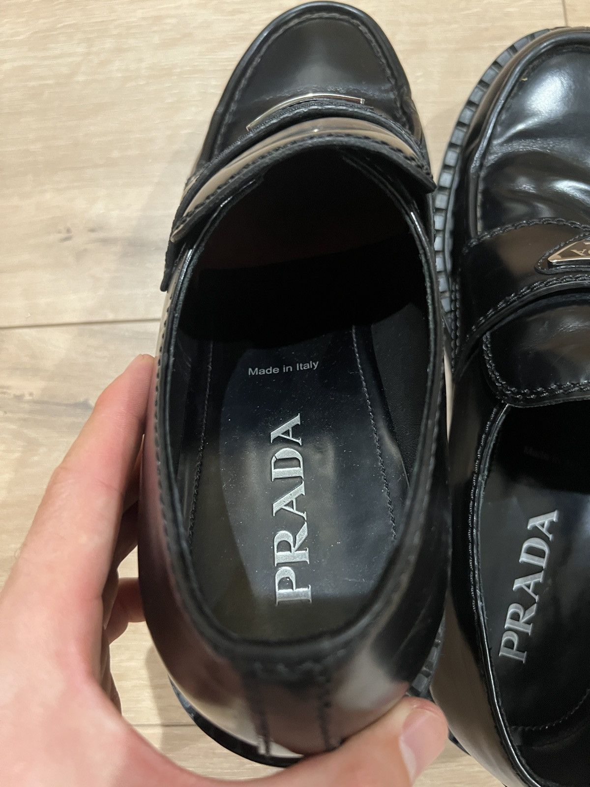 Prada Prada Black Chocolate Brushed Leather Loafers w Box Dust Bag Size US 9.5 / EU 42-43 - 10 Thumbnail