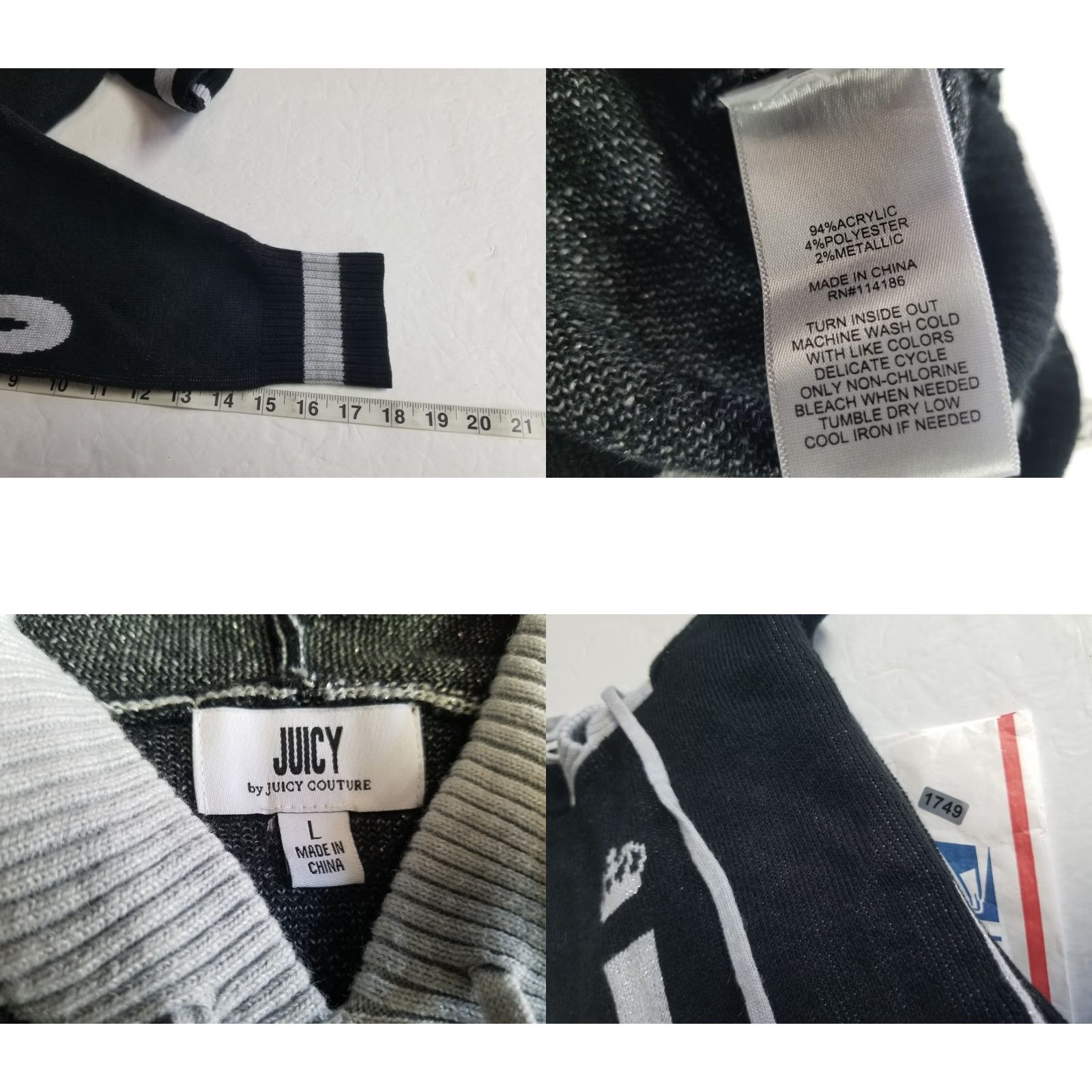 Juicy Couture Juicy Couture Pullover Hoodie Black Long Sleeve Women's Size L Pullover Activewear Womens Size L / US 10 / IT 46 - 8 Thumbnail