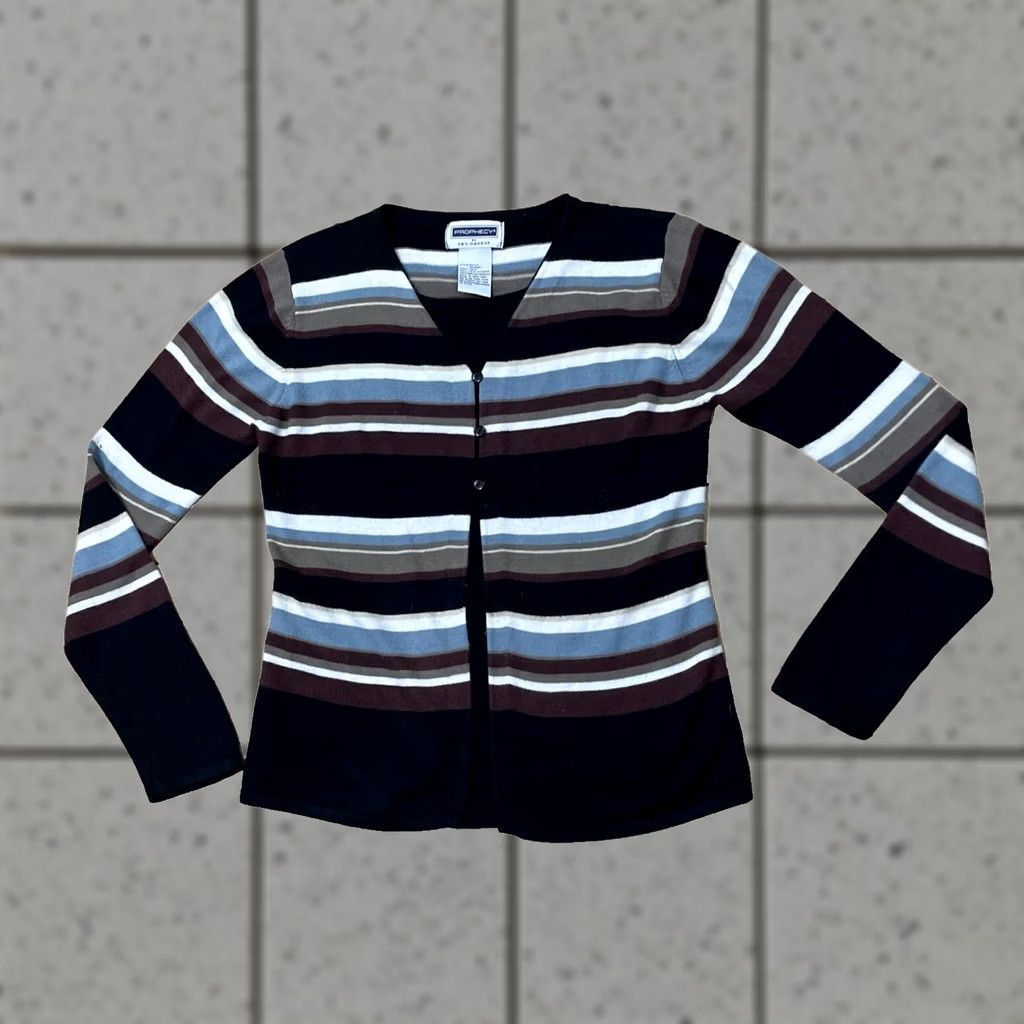 Vintage PROPHECY by SAG HARBOR Cardigan Women S Stripe Y2k Academia Button Knit Sweater Size S / US 4 / IT 40 - 1 Thumbnail
