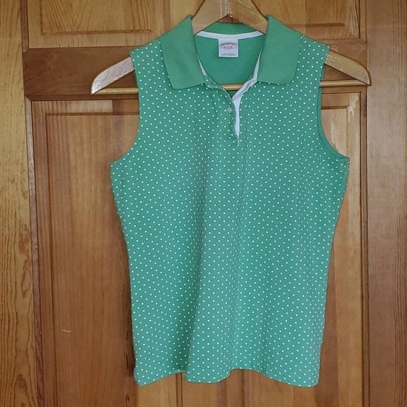 Brooks Brothers Brooks Brothers Sz. L Green & White Polka Dot Sleeveless Pol Size L / US 10 / IT 46 - 2 Thumbnail