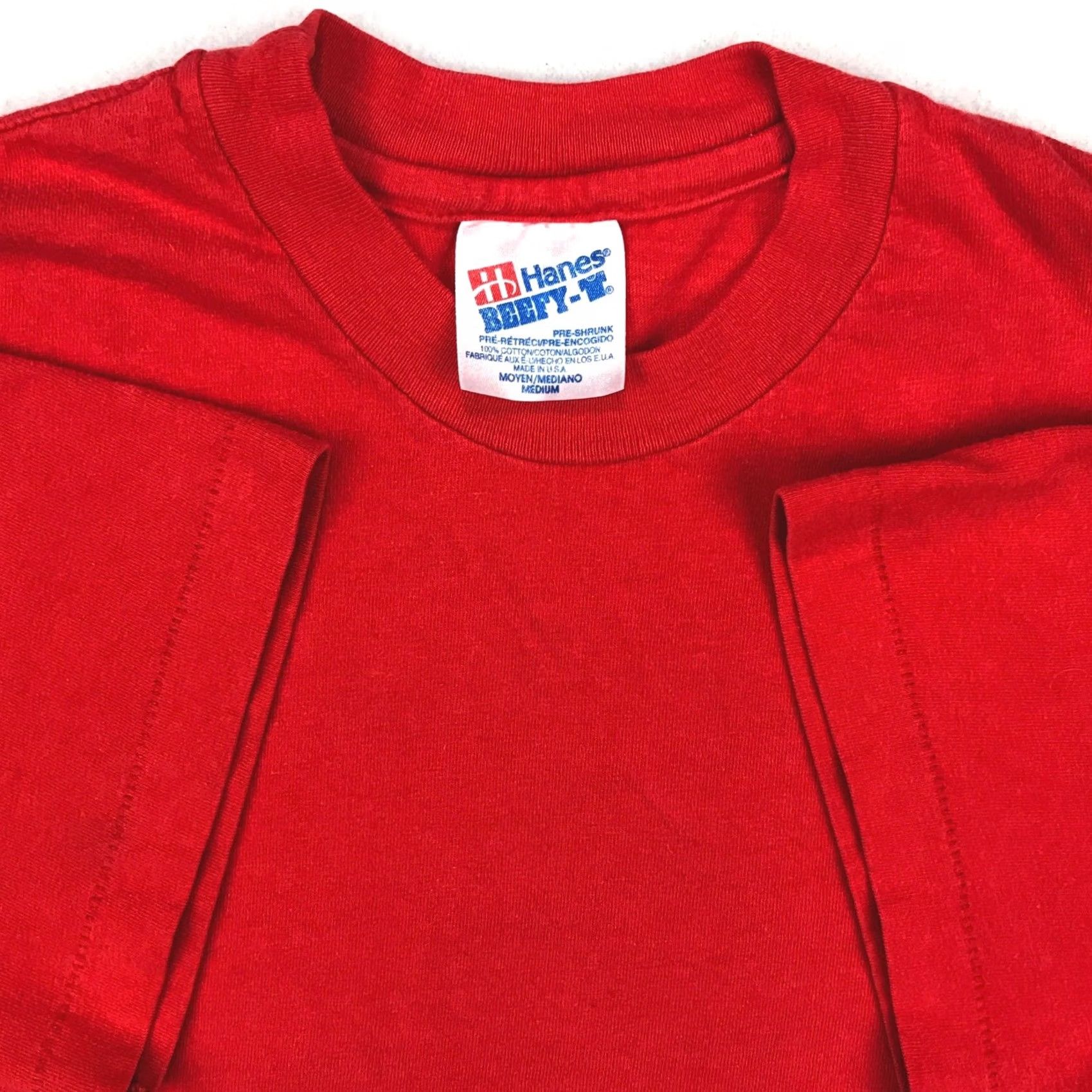 Hanes VINTAGE Hanes Beefy-T T-Shirt MEDIUM Red Men 80s Crew Neck Short Sleeve Cotton Solid 1980s Mens Size US M / EU 48-50 / 2 - 2 Thumbnail