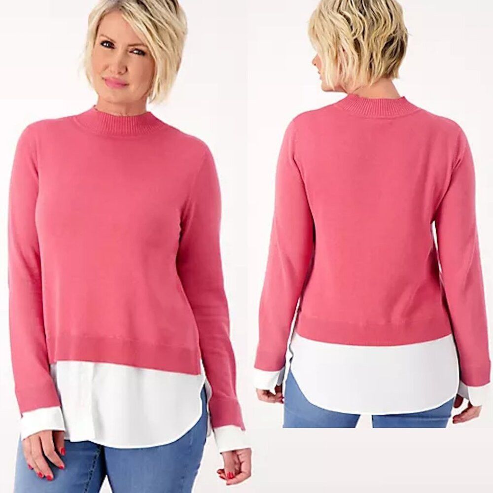 Isaac Mizrahi NWt New Isaac Mizrahi Mock Neck Pink Sweater Twofer Size X Size XL / US 12-14 / IT 48-50 - 1 Thumbnail
