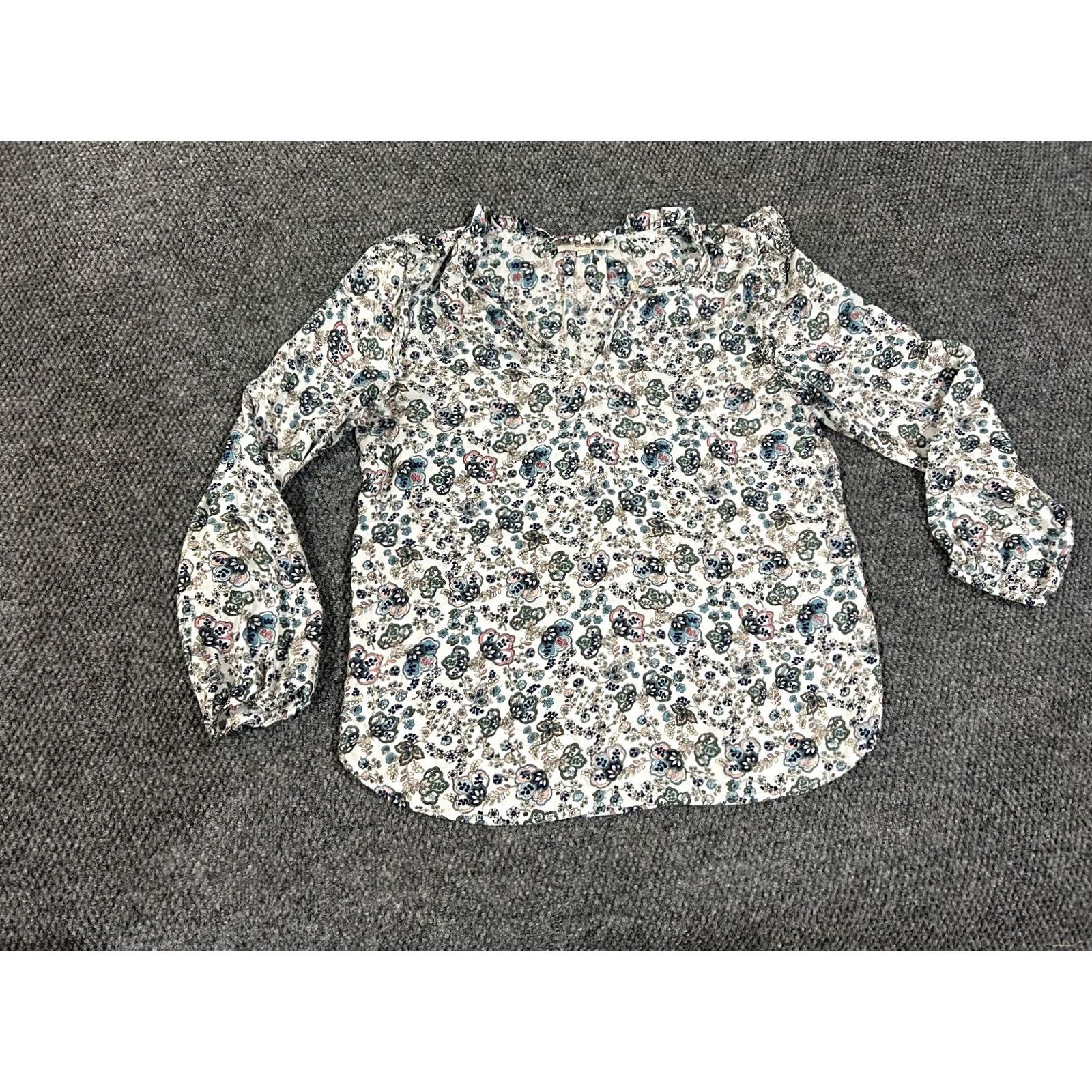 Ann Taylor LOFT blouse Womens Medium ivory floral long sleeve lightweight boho stretch Regular Ann Taylor Loft Blouse Casual Women Satin? Size M / US 6-8 / IT 42-44 - 2 Thumbnail