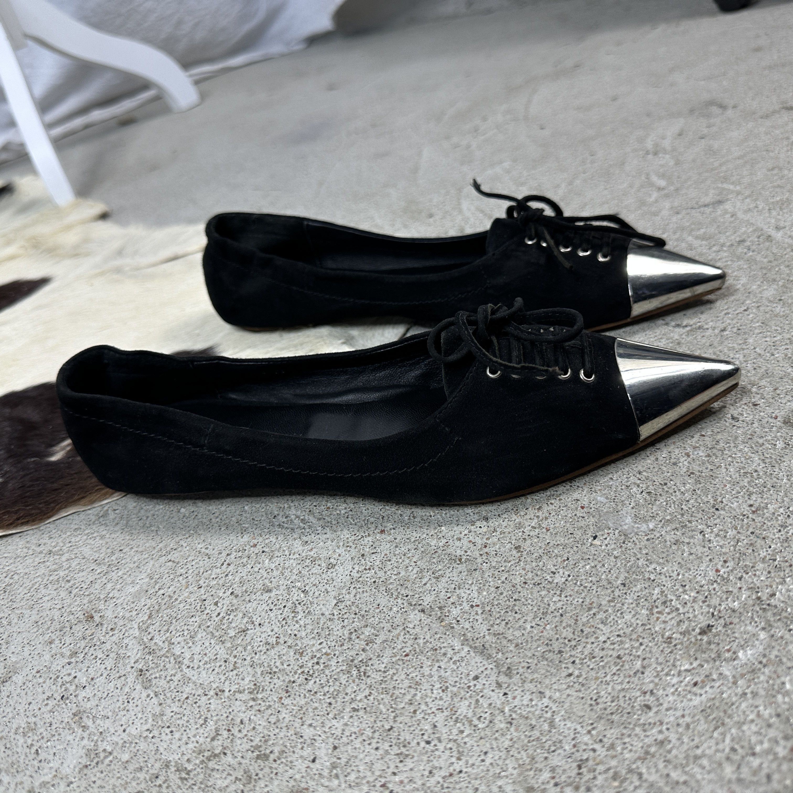 Miu Miu × Vintage Vintage Leather Y2K Preppy Miu Miu Steel Tip Ballerinas Size US 7.5 / IT 37.5 - 5 Thumbnail