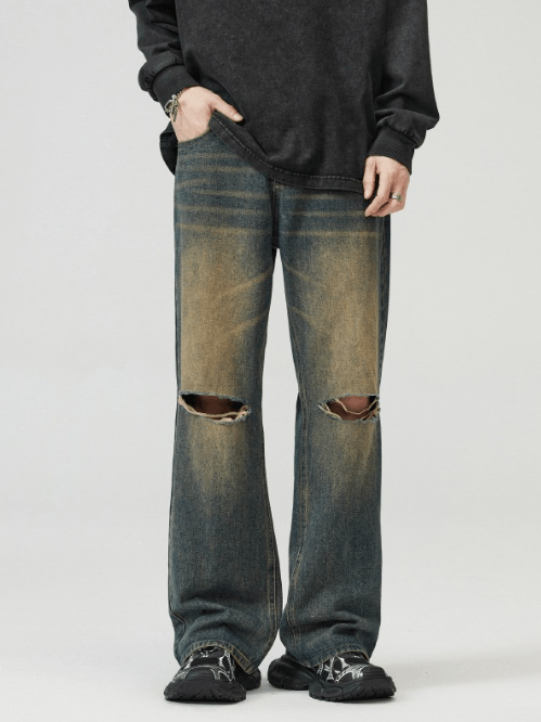 Japanese Brand × Jean American street distressed washed straight ripped jeans Size US 32 / EU 48 - 1 Thumbnail