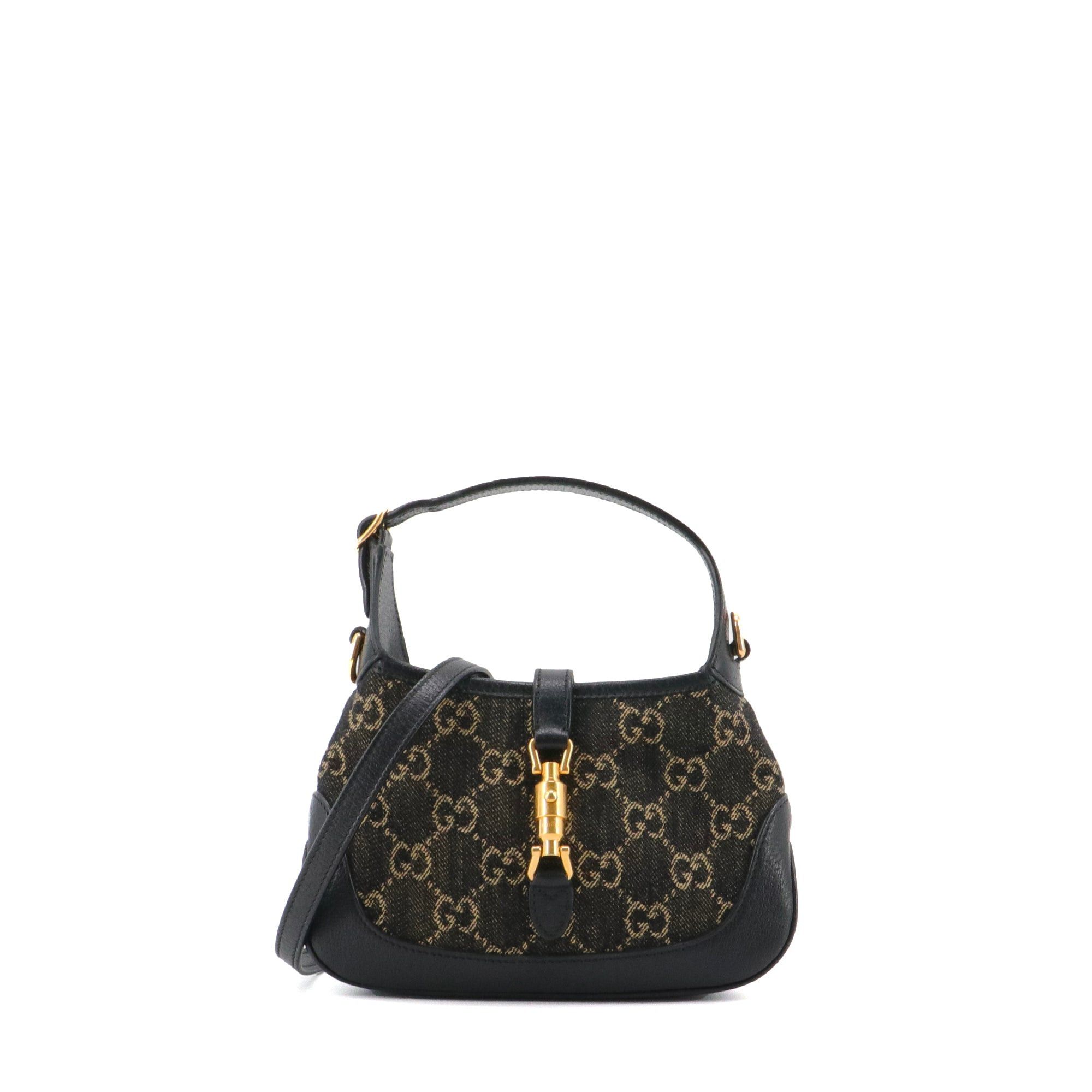 GUCCI - Gucci Jackie mini handbag in black denim and leather