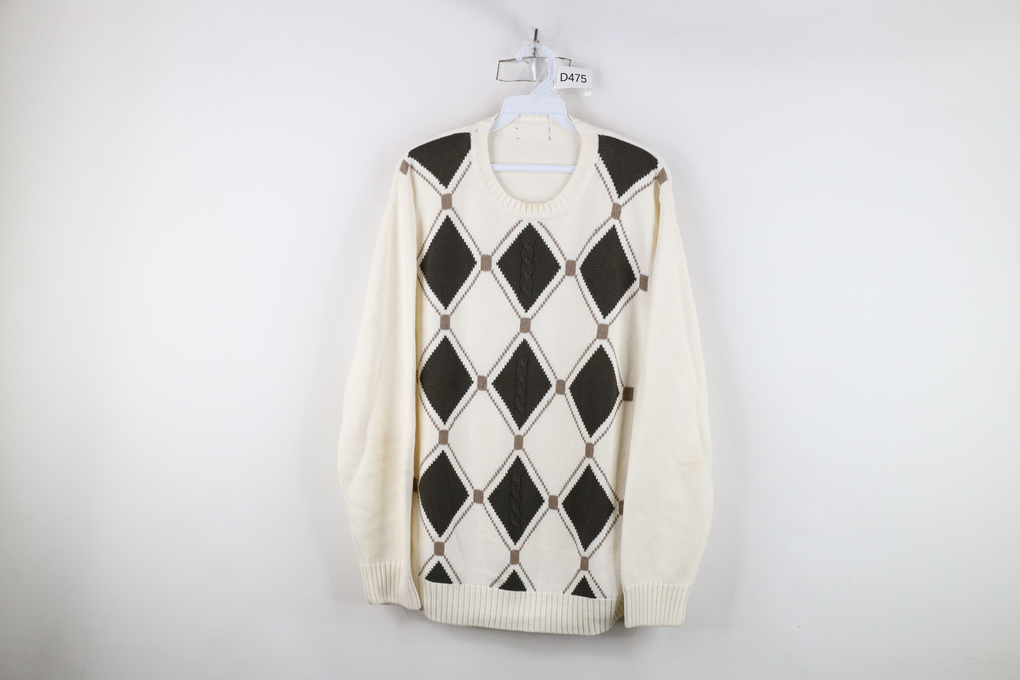 Vintage Vintage 90s Streetwear Diamond Cotton Knit Crewneck Sweater Size US L / EU 52-54 / 3 - 1 Thumbnail