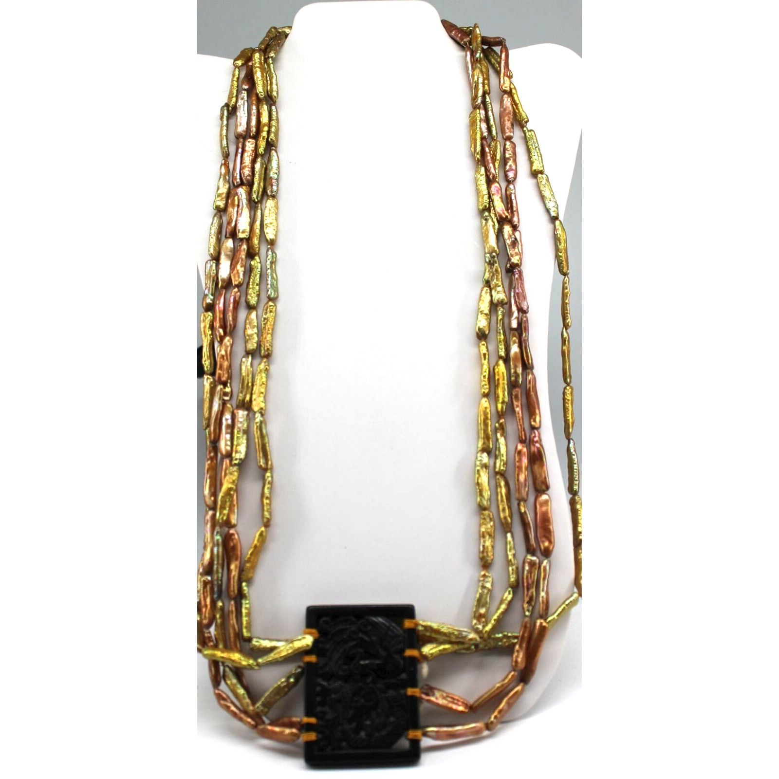 Other Rare 30" Bronze Biwa Stick Pearl Statement Necklace 2.5" Size ONE SIZE - 2 Thumbnail