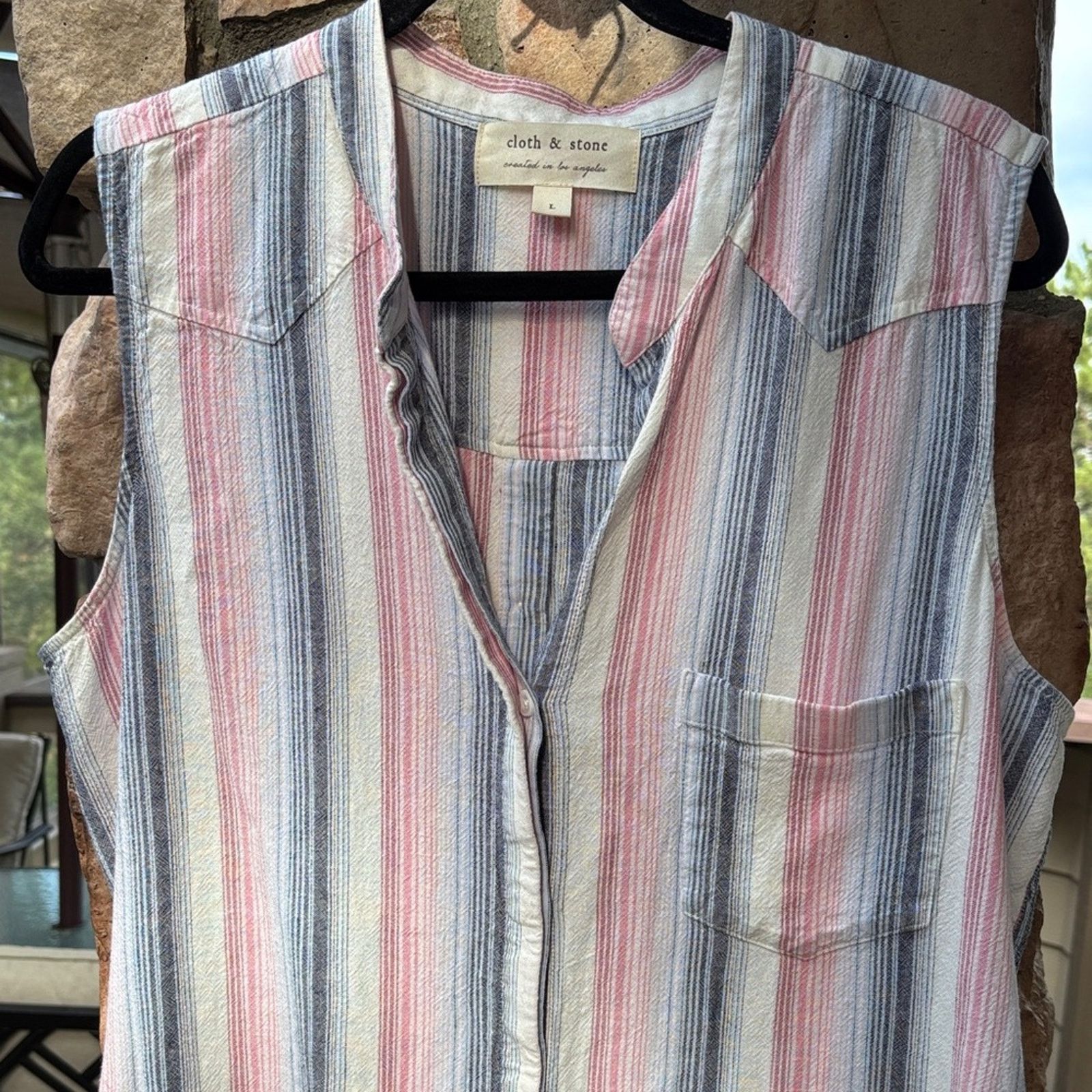 Anthropologie Anthropologie L Cloth & Stone Blue Pink Striped Mini Dress Size L / US 10 / IT 46 - 4 Thumbnail