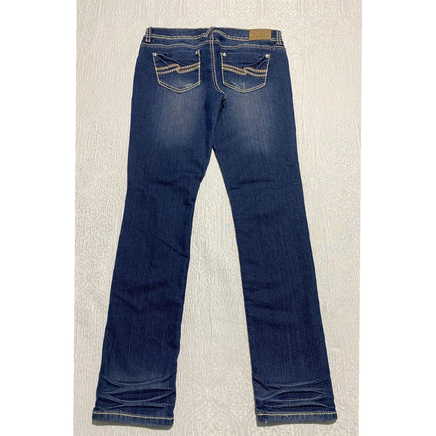 Vintage Premiere Womens Jeans 7/8 Dark Wash Distressed Embellished Rhinestone Whiskers Jeans Size 30" / US 8 / IT 44 - 3 Thumbnail