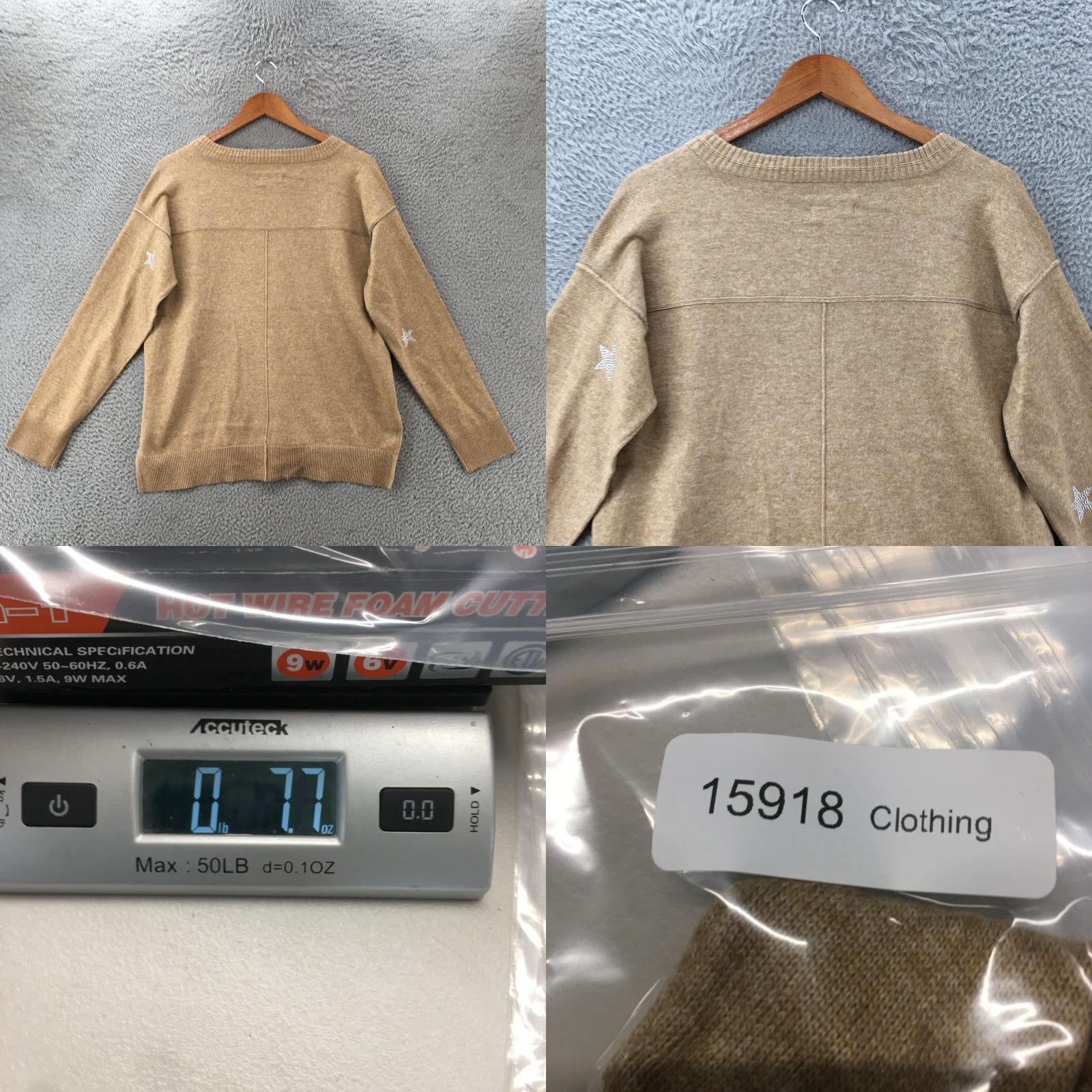 Vintage Knox Rose Vneck Sweater Womens M Beige Stars Polyester Long Sleeve Pullover Size M / US 6-8 / IT 42-44 - 8 Thumbnail