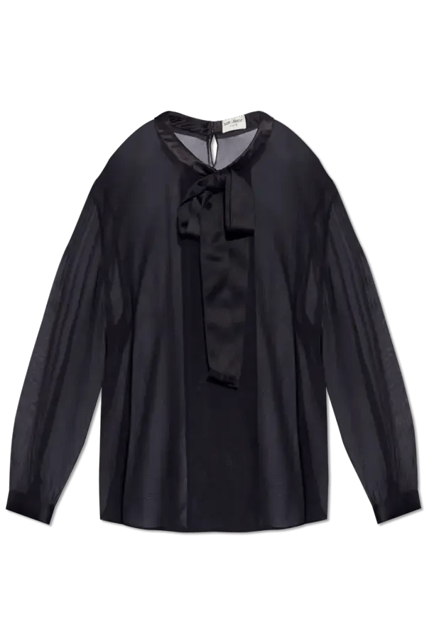 Saint Laurent Paris o1bcso1str1124 Blouse In Silk Muslin Crepe in Black Size US XS / EU 42 / 0 - 1 Preview
