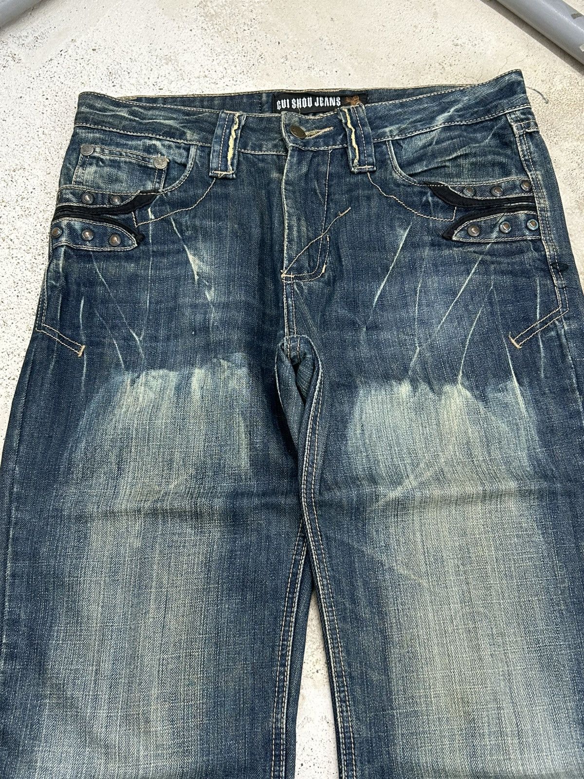 Le Grande Bleu (L.G.B.) Y2k Gui Show Jeans Straight Leg Embellishment Distressed Size US 34 / EU 50 - 5 Thumbnail