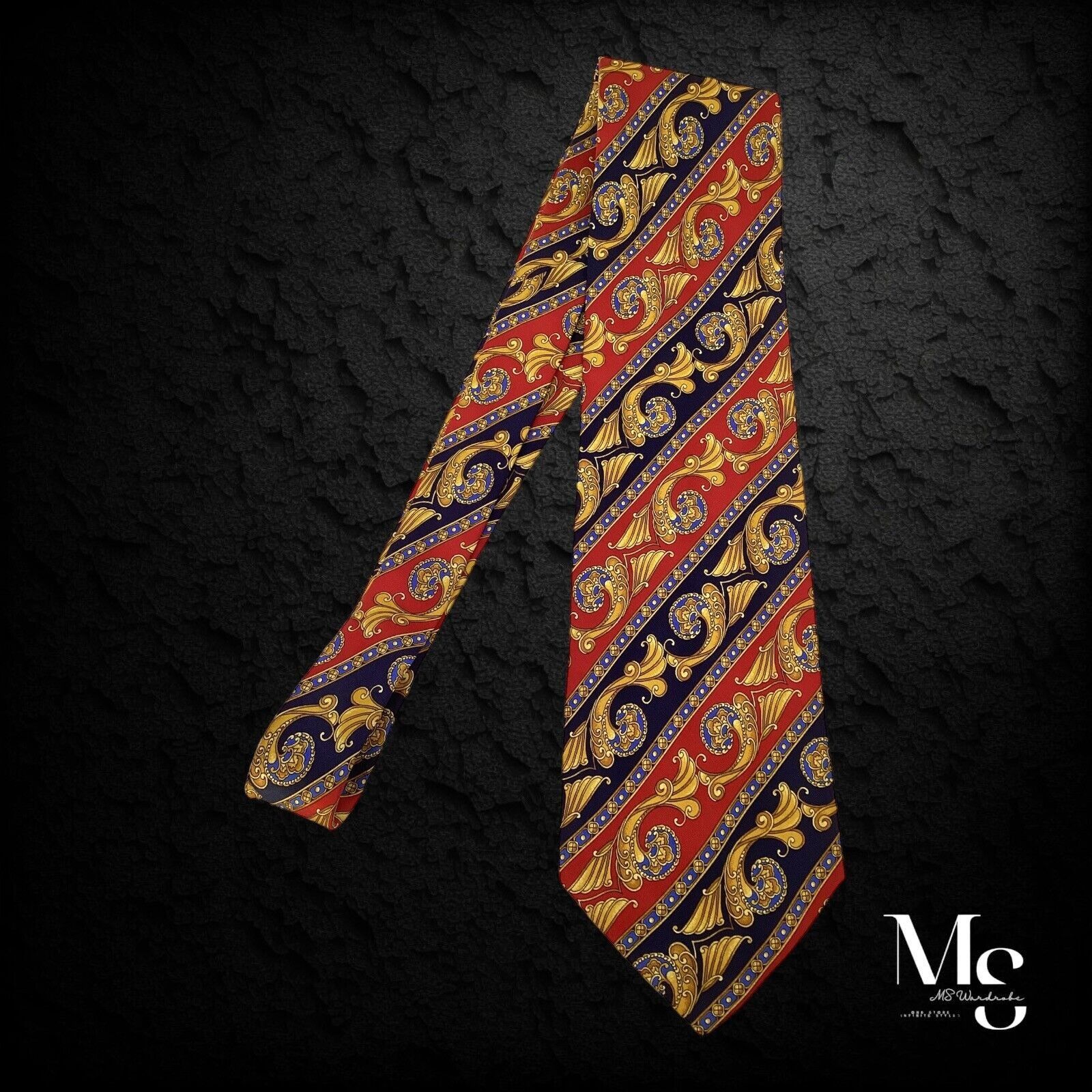 Other MICIELI LUCIA Blue Red Geometric Baroque Silk Tie Hand Made Size ONE SIZE - 6 Thumbnail