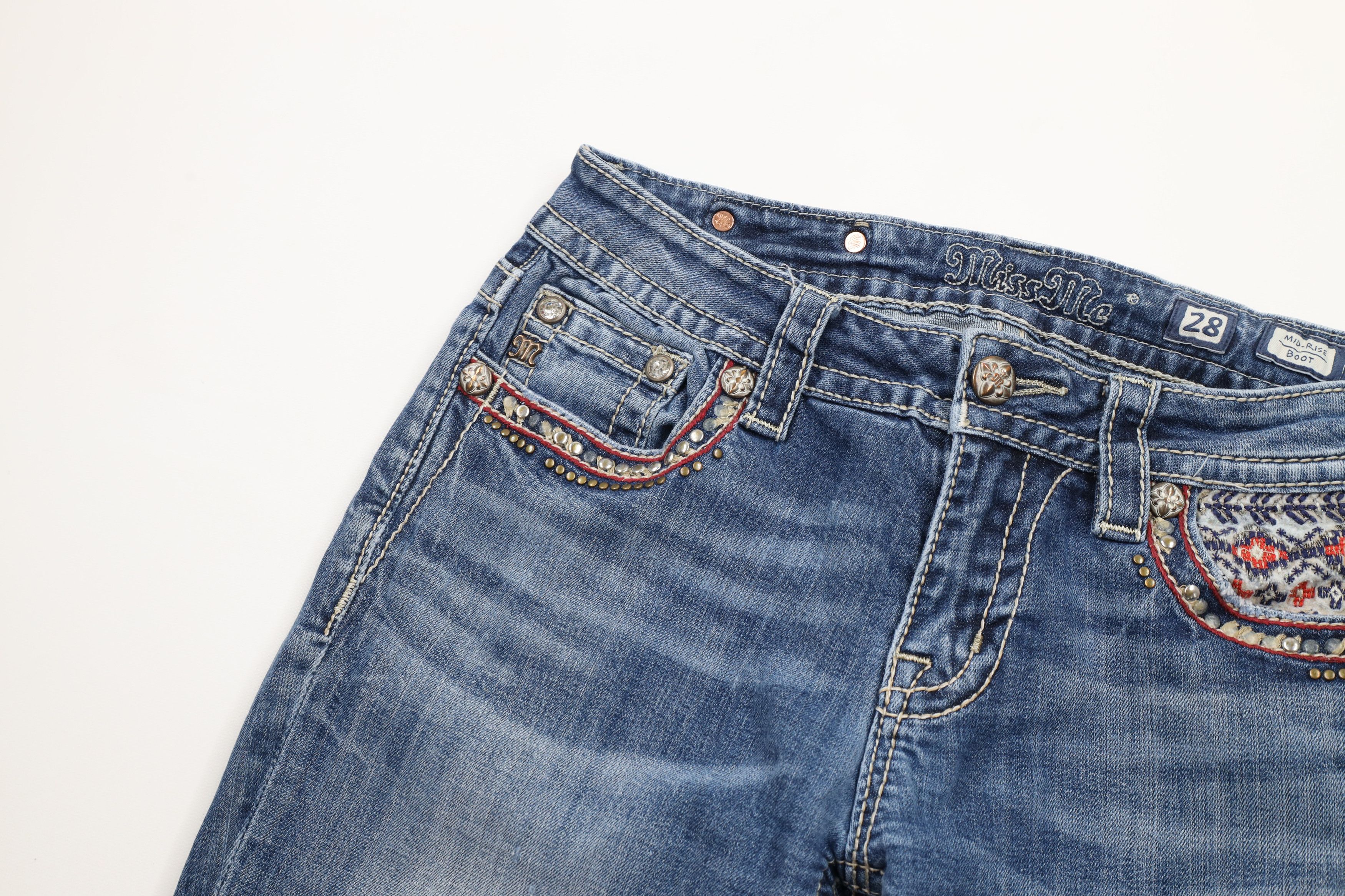 Miss Me × Vintage Miss Me Stitch Southwestern Stretch Mid Rise Boot Jeans Size 28" / US 6 / IT 42 - 7 Thumbnail