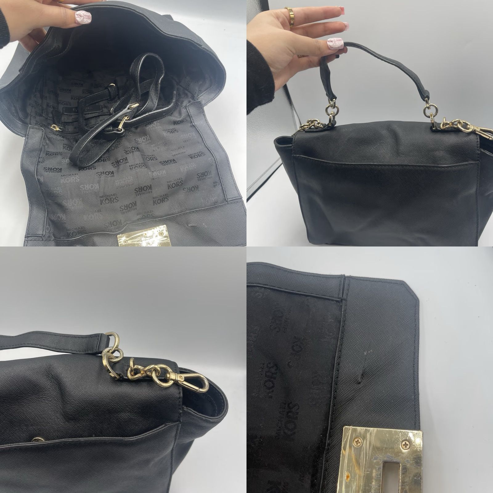 Michael Kors MICHAEL KORS Medium TINA Black Leather Top Handle Satchel Chain Crossbody Bag Womens Size M / US 6-8 / IT 42-44 - 8 Thumbnail