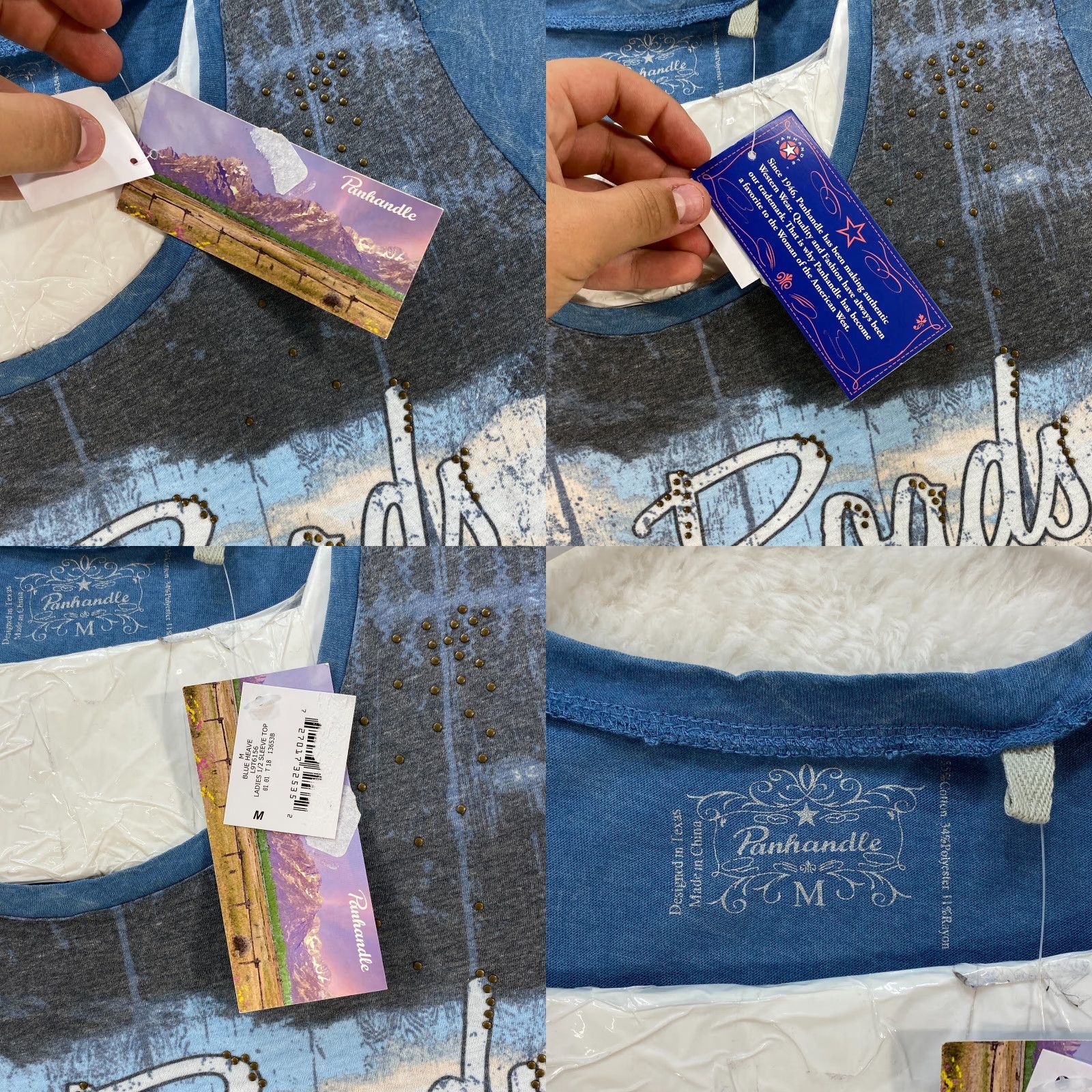 Vintage VINTAGE Panhandle Womens Medium Blue Shirt Short Sleeve Graphic Cowgirl Horses Boots Size M / US 6-8 / IT 42-44 - 8 Thumbnail
