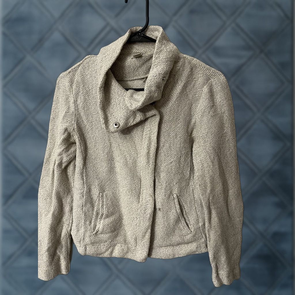 Ann Taylor ANN TAYLOR LOFT VINTAGE Small Petite Knit Sweater Gray Full Zip Long Sleeve Womens Size S / US 4 / IT 40 - 1 Thumbnail