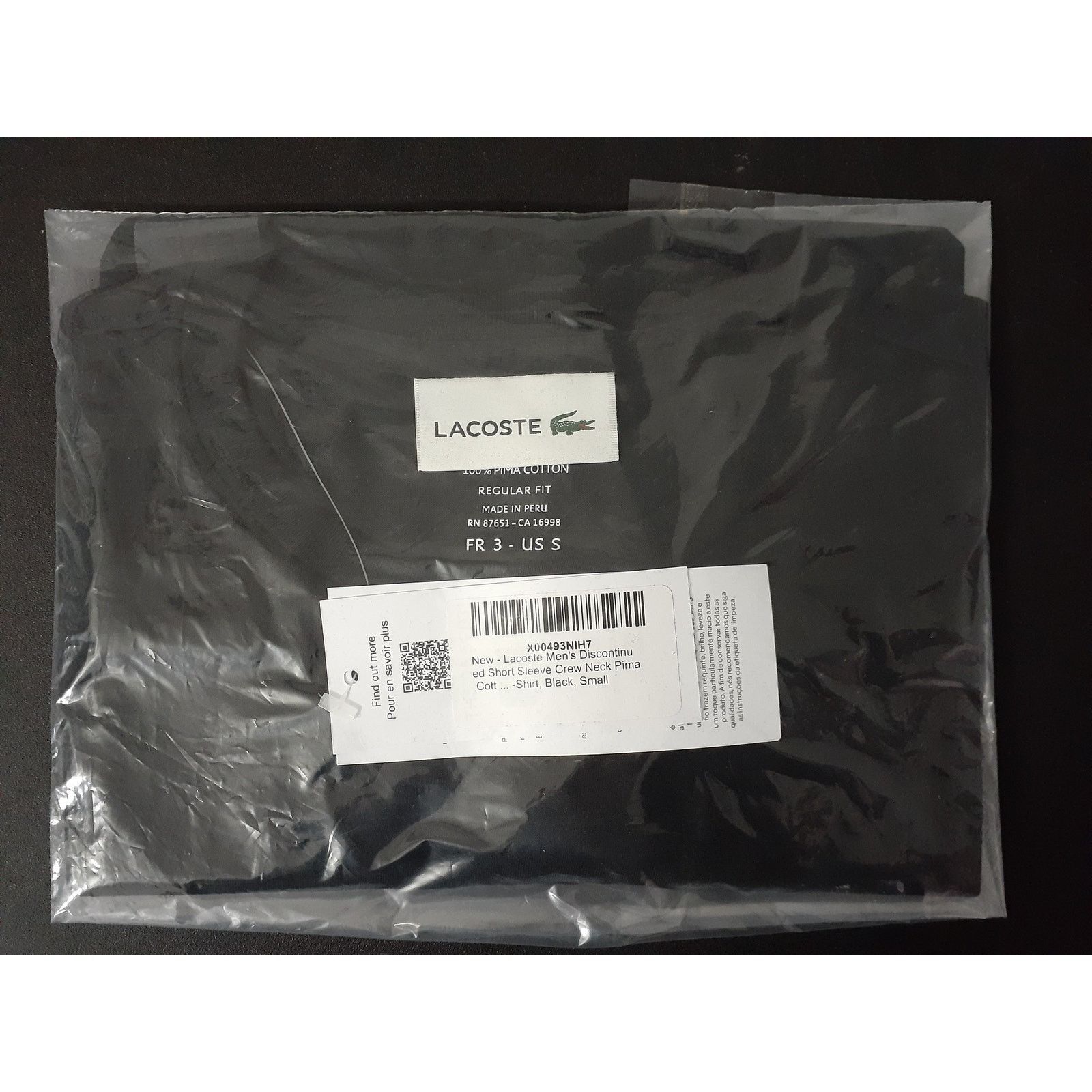 Lacoste Lacoste Mens Discontinued Pima Cotton Jersey T-Shirt Black S Size US S / EU 44-46 / 1 - 2 Thumbnail
