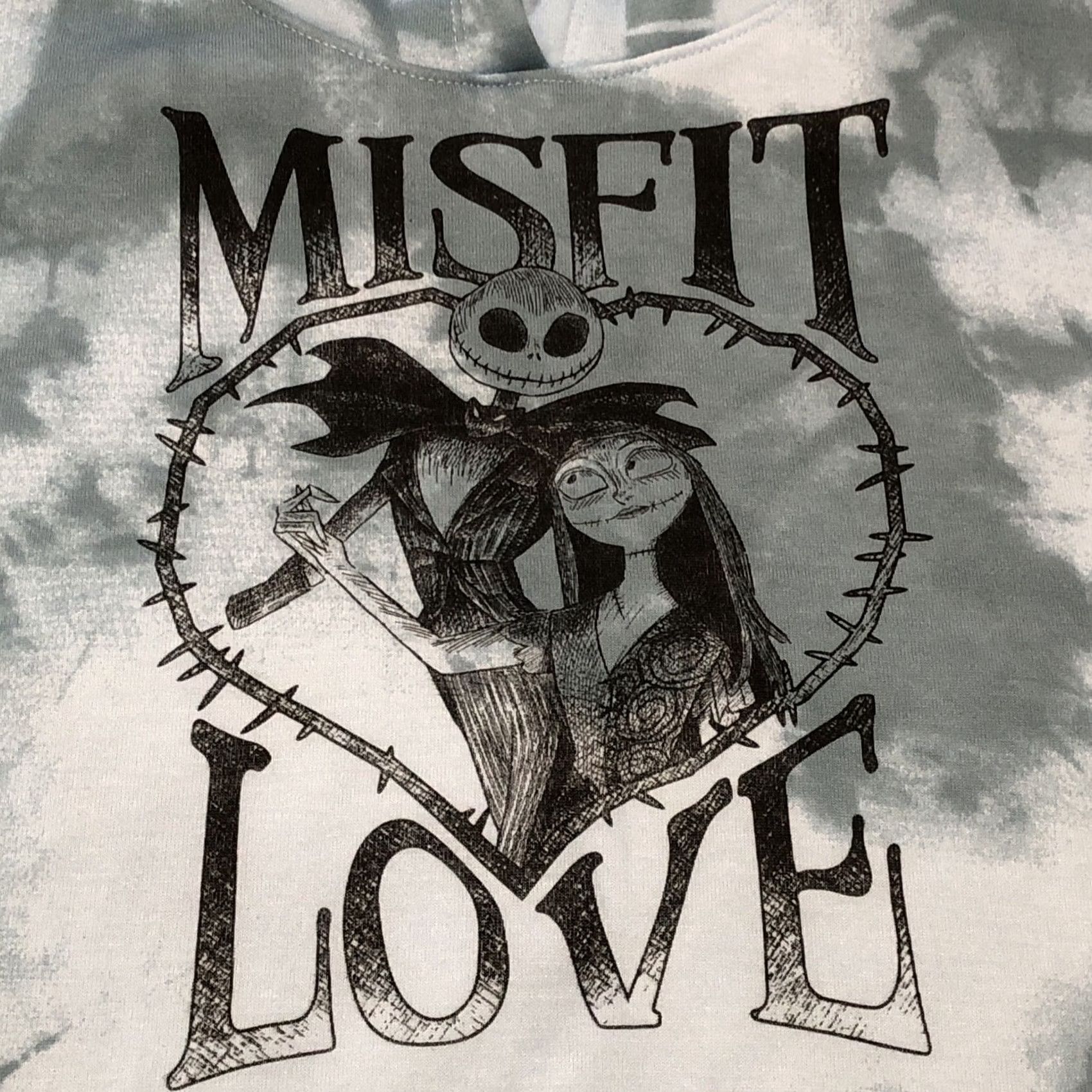 Disney NIGHTMARE BEFORE CHRISTMAS Misfit Love Hoodie Light Blue XS Juniors Disney Jack Skellington Sally Tie Dye Size XS / US 0-2 / IT 36-38 - 2 Thumbnail