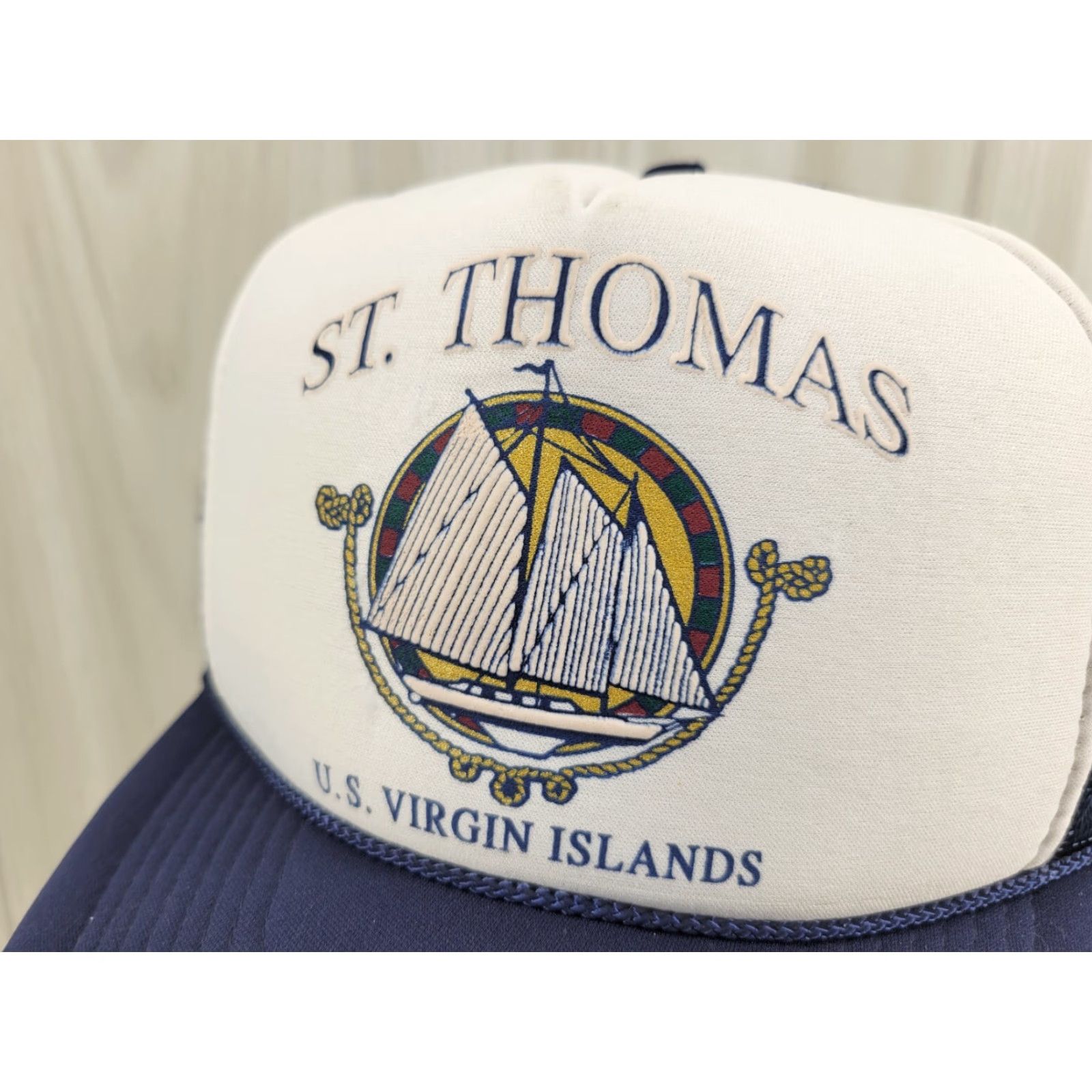 Vintage VINTAGE Nissin Trucker Hat Cap St. Thomas Virgin Islands Adjustible Men Blue 90s Mens Size ONE SIZE - 3 Thumbnail
