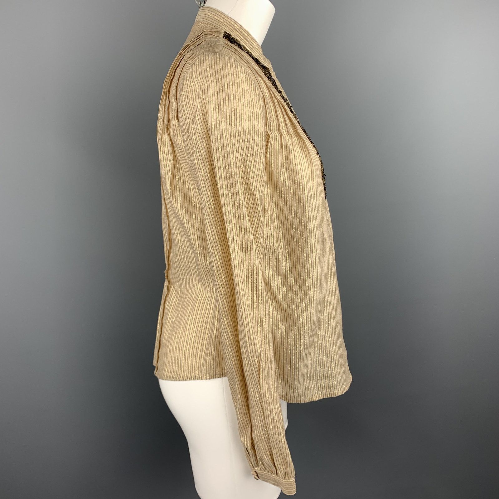 3.1 Phillip Lim 3.1 PHILLIP LIM 4 Gold Metallic Striped Sequin Bib Blouse Size S / US 4 / IT 40 - 4 Thumbnail