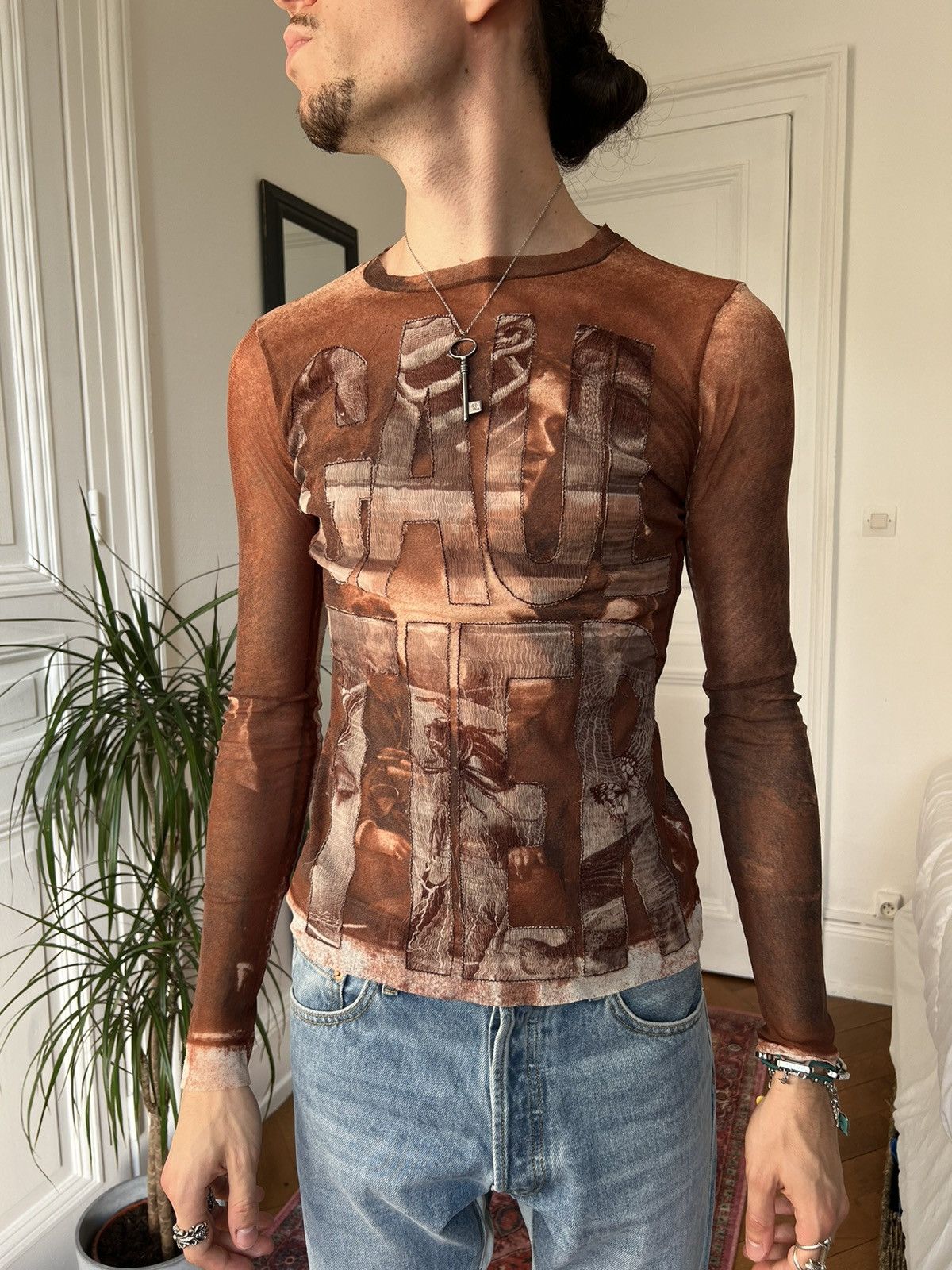 トップス Jean Paul Gaultier 1997ss Mesh top Jean Paul Gaultier Mesh Top Denim Trompe L'œil SS 1997 - XS