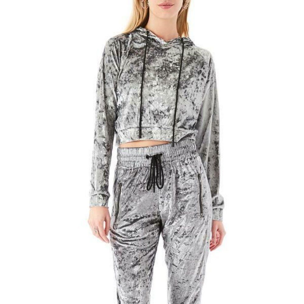 Other NWT New $120 Emma & Sam Silver Velvet Crop Hoodie S Size S / US 4 / IT 40 - 2 Thumbnail