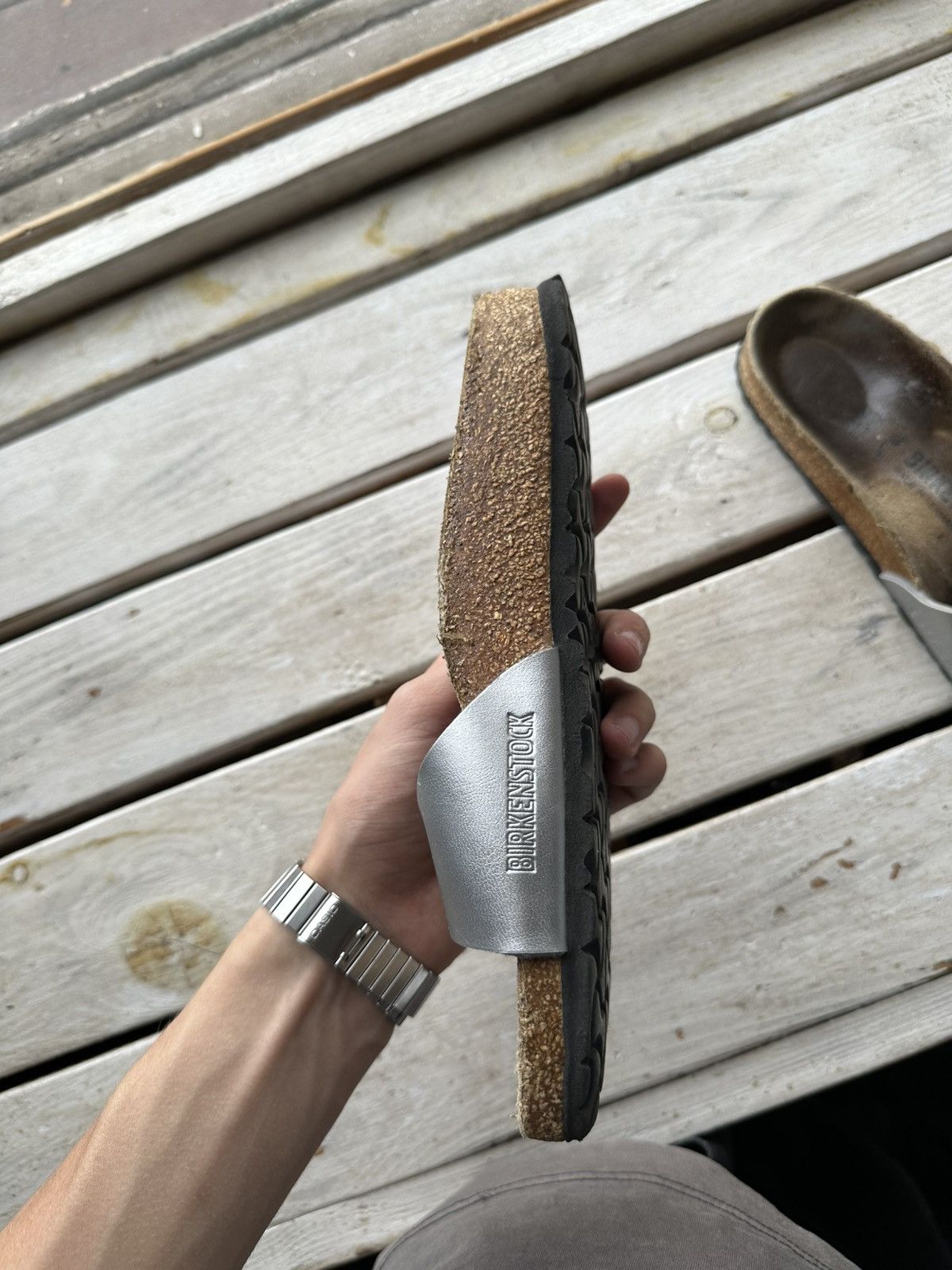 Birkenstock 🚨Vintage Birkenstock 38 silver Luxe Sandals rare slides Size US 7 / IT 37 - 4 Thumbnail