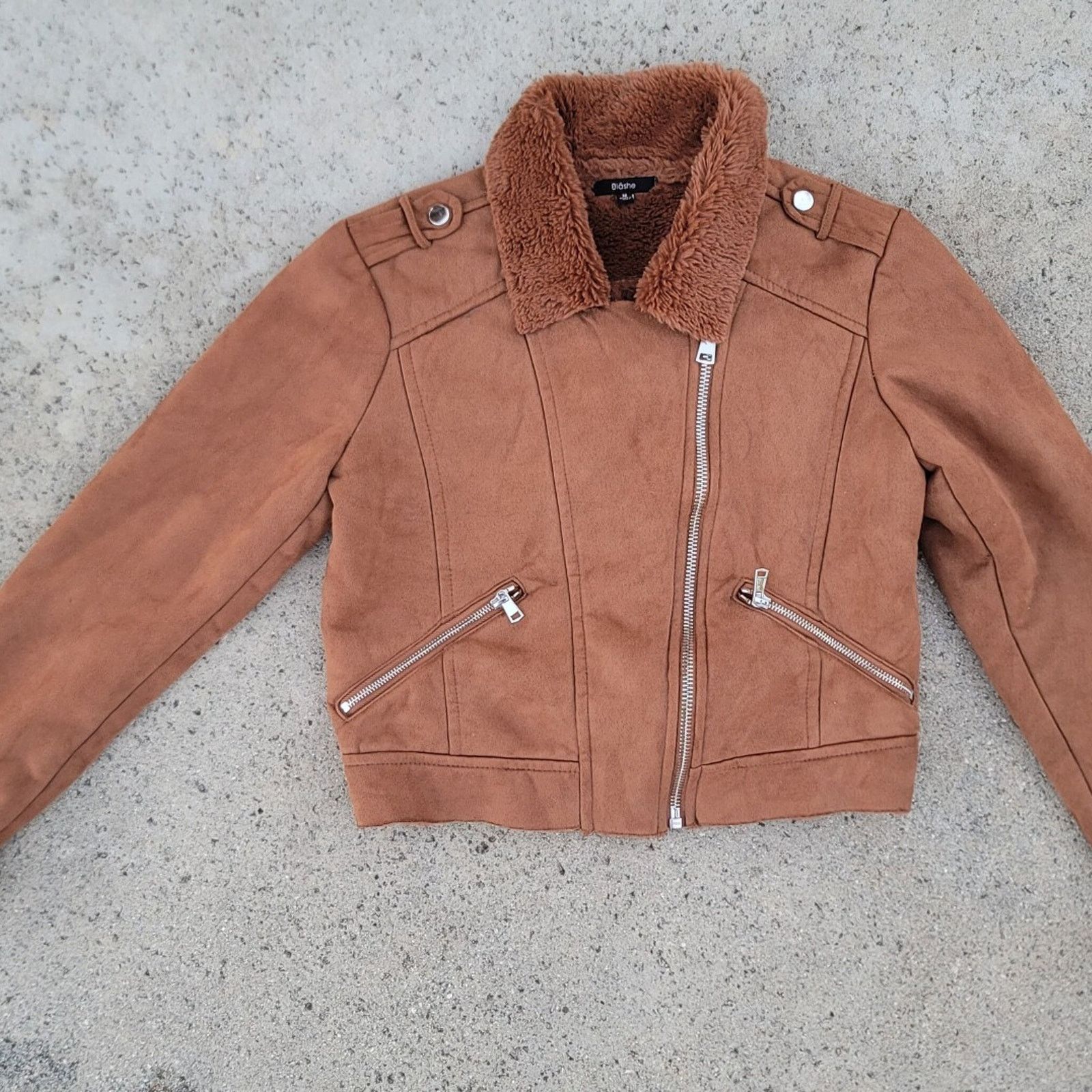The Unbranded Brand Blashe Faux Suede Leather Fur Jacket Size M / US 6-8 / IT 42-44 - 1 Thumbnail
