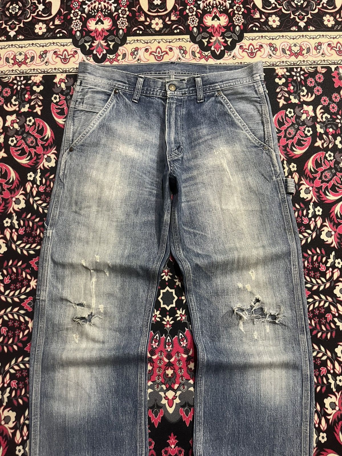 Oshkosh ⚡️Vintage⚡️Oshkosh Carpenter Distressed Blue Washed Jeans Size US 31 - 3 Thumbnail