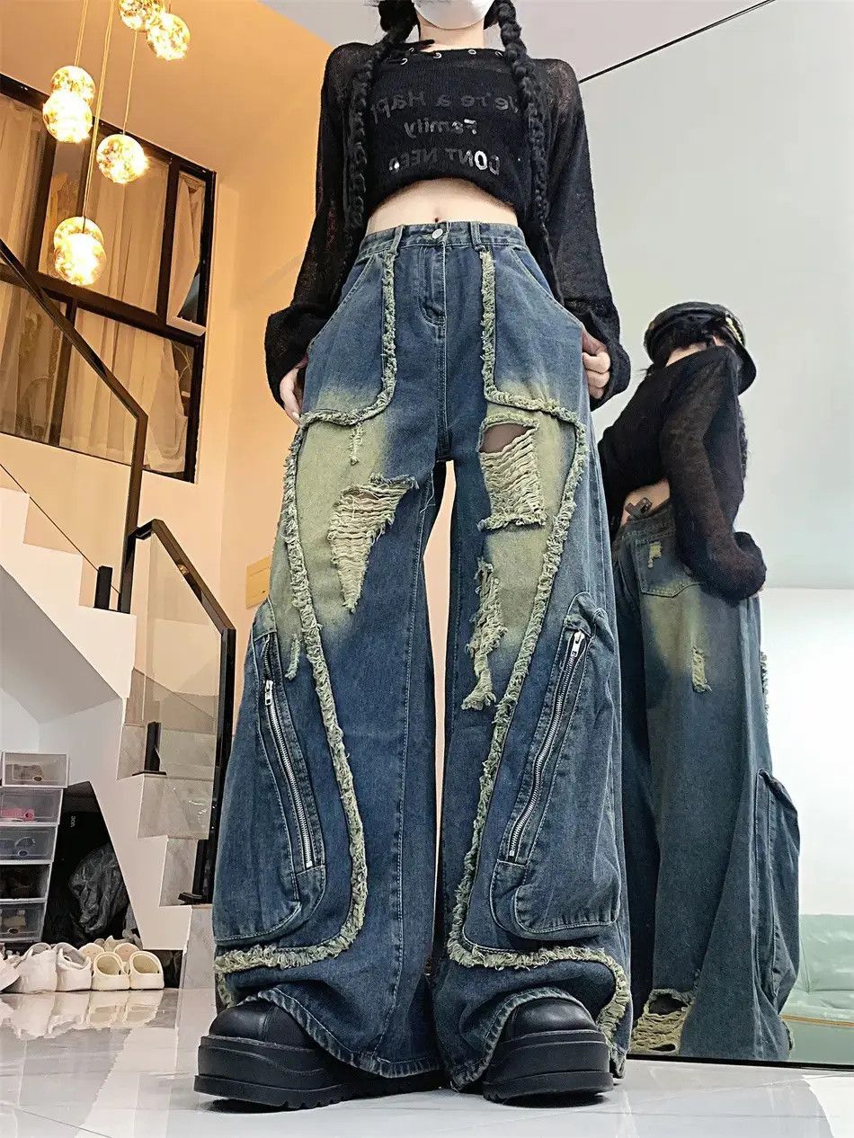 Japanese Brand Vintage large pocket ripped jeans Size US 30 / EU 46 - 4 Thumbnail