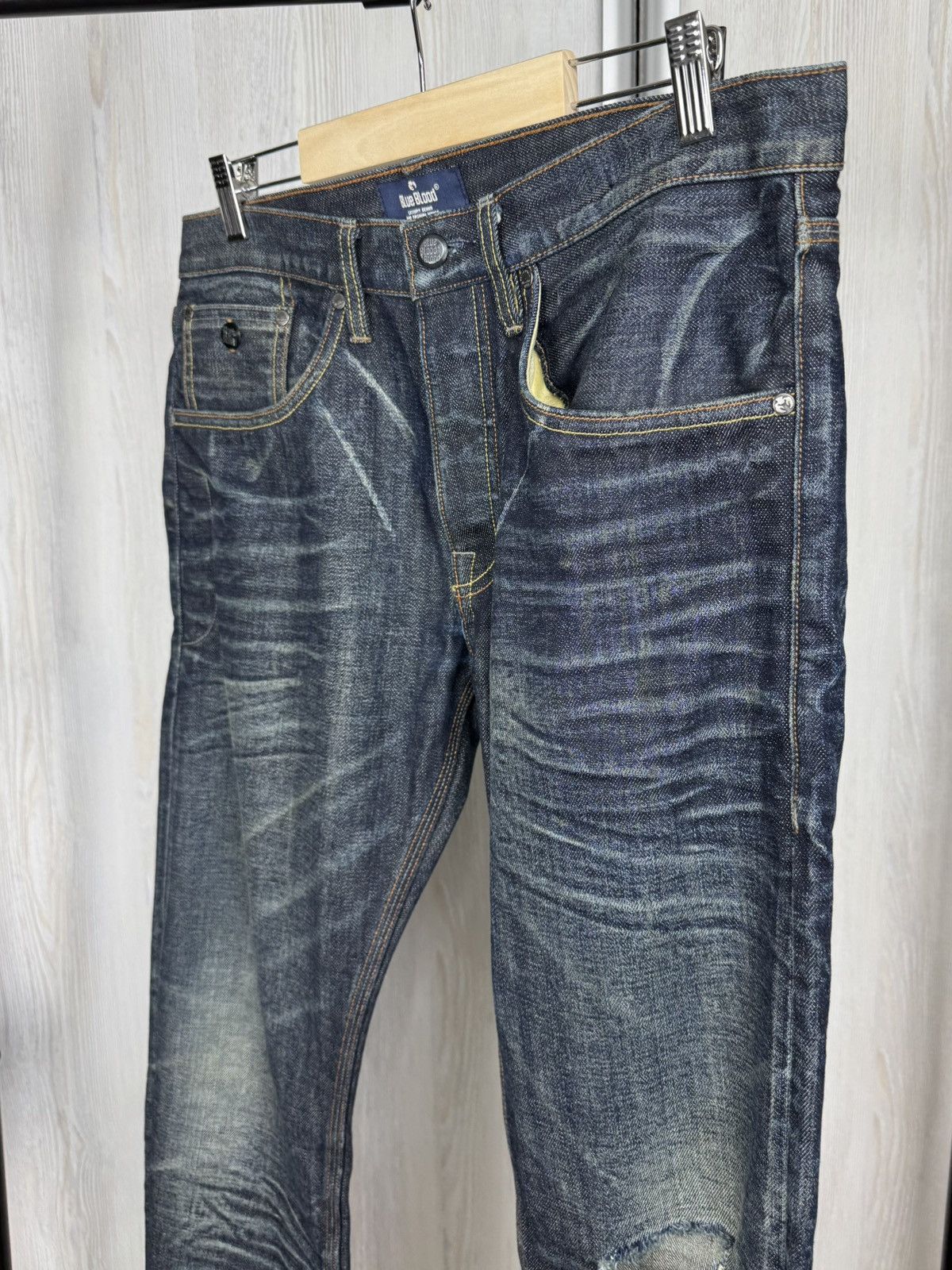 Blue Blood Blue Blood indigo blue faded distressed selvedge denim jeans Size US 34 / EU 50 - 5 Thumbnail