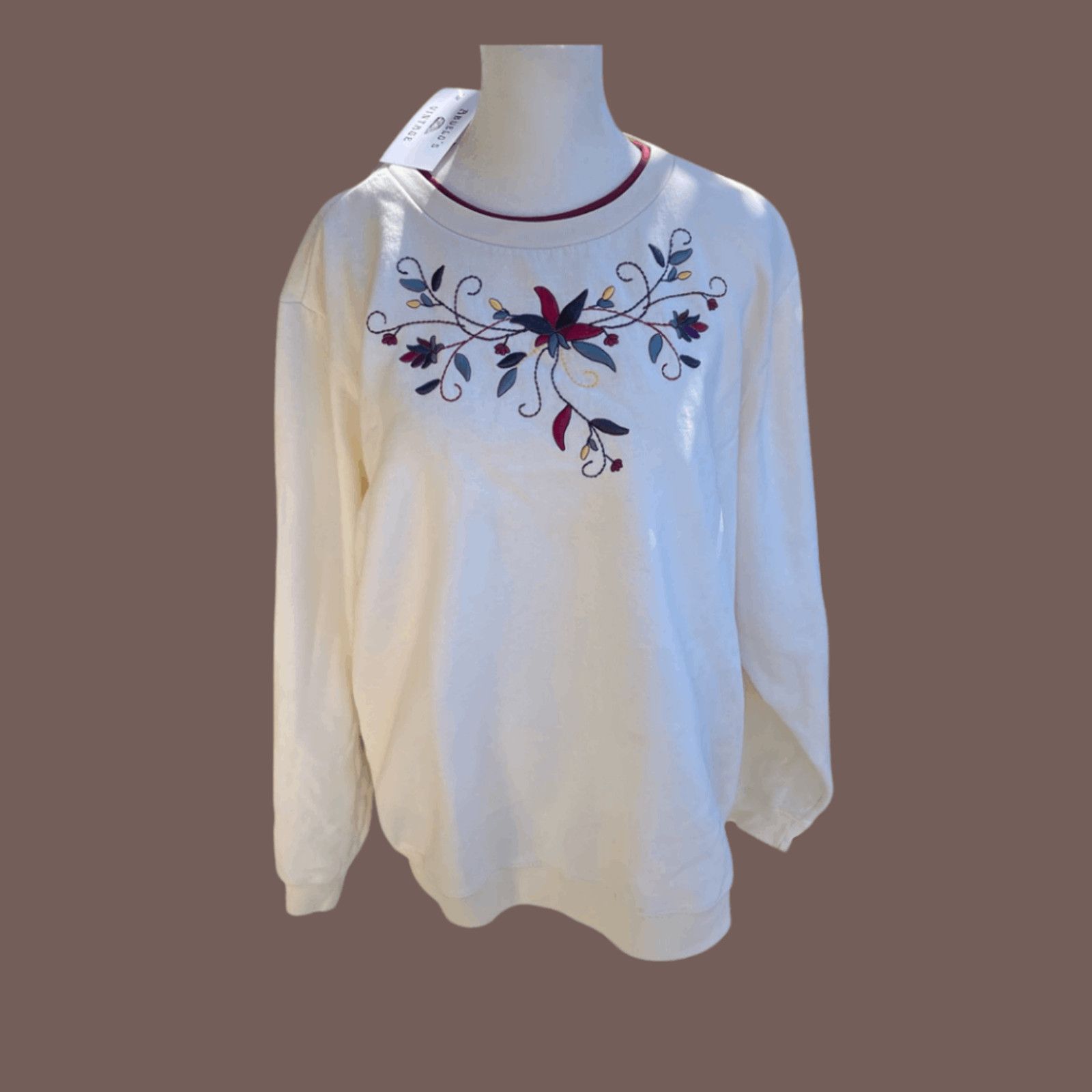 Vintage VTG Pullover Sweater | Blair Embroidered White | Cottagecore Size XL / US 12-14 / IT 48-50 - 1 Thumbnail