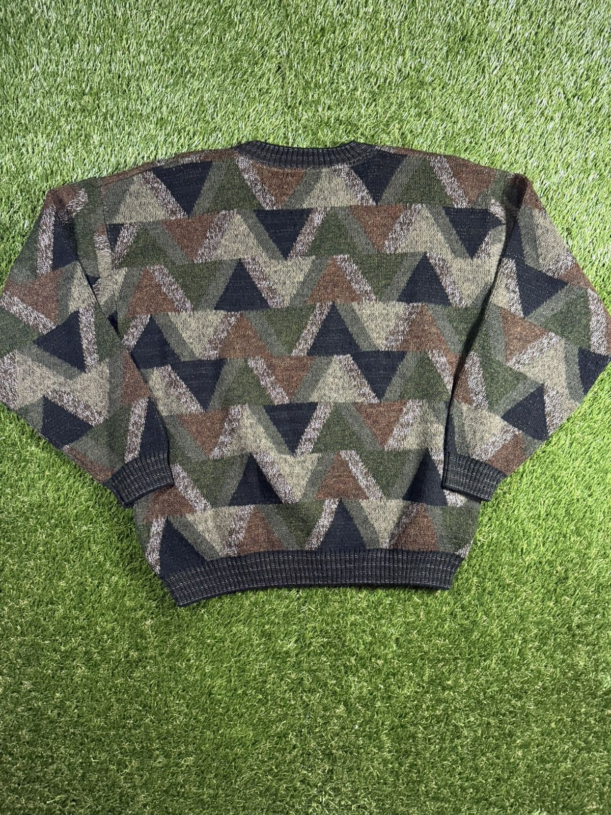 Vintage Vintage 90s Earth Tone Fall Abstract Boxy Knit Sweater Size US L / EU 52-54 / 3 - 3 Thumbnail