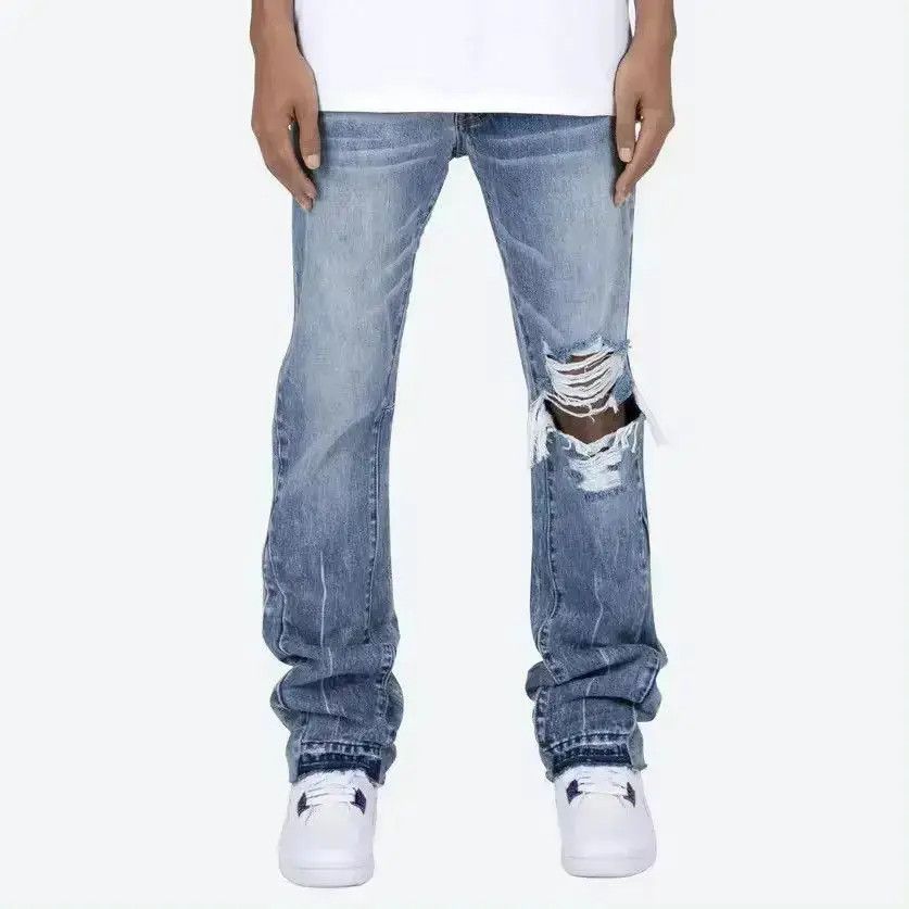 Japanese Brand Contrast Color Hole Washed Blue Jeans Size US 32 / EU 48 - 2 Thumbnail