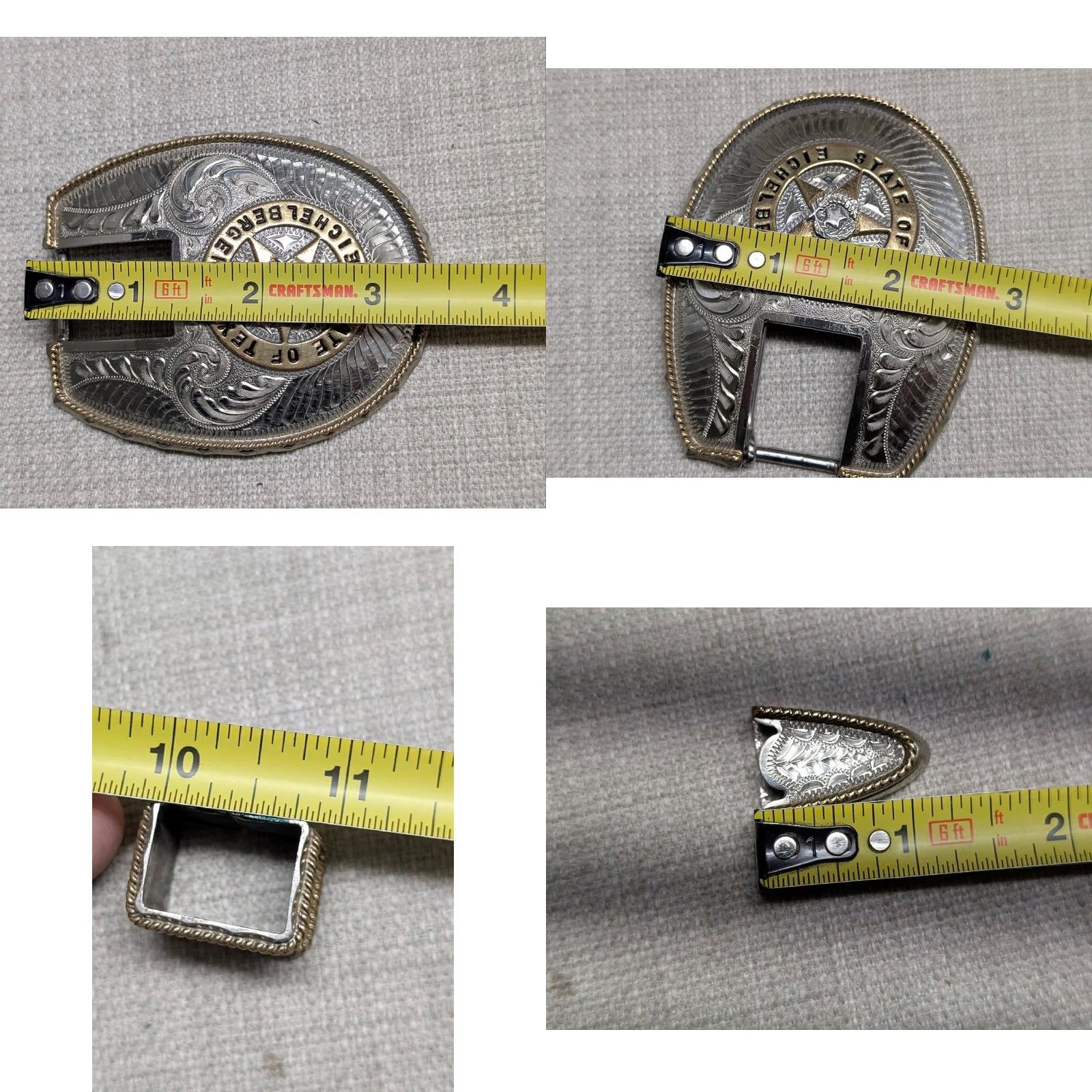 Vintage VINTAGE custom made TEXAS belt buckle Engraved Western Ranger Lonestar 4PC German Silver Nickel Silver Men Size ONE SIZE - 9 Thumbnail
