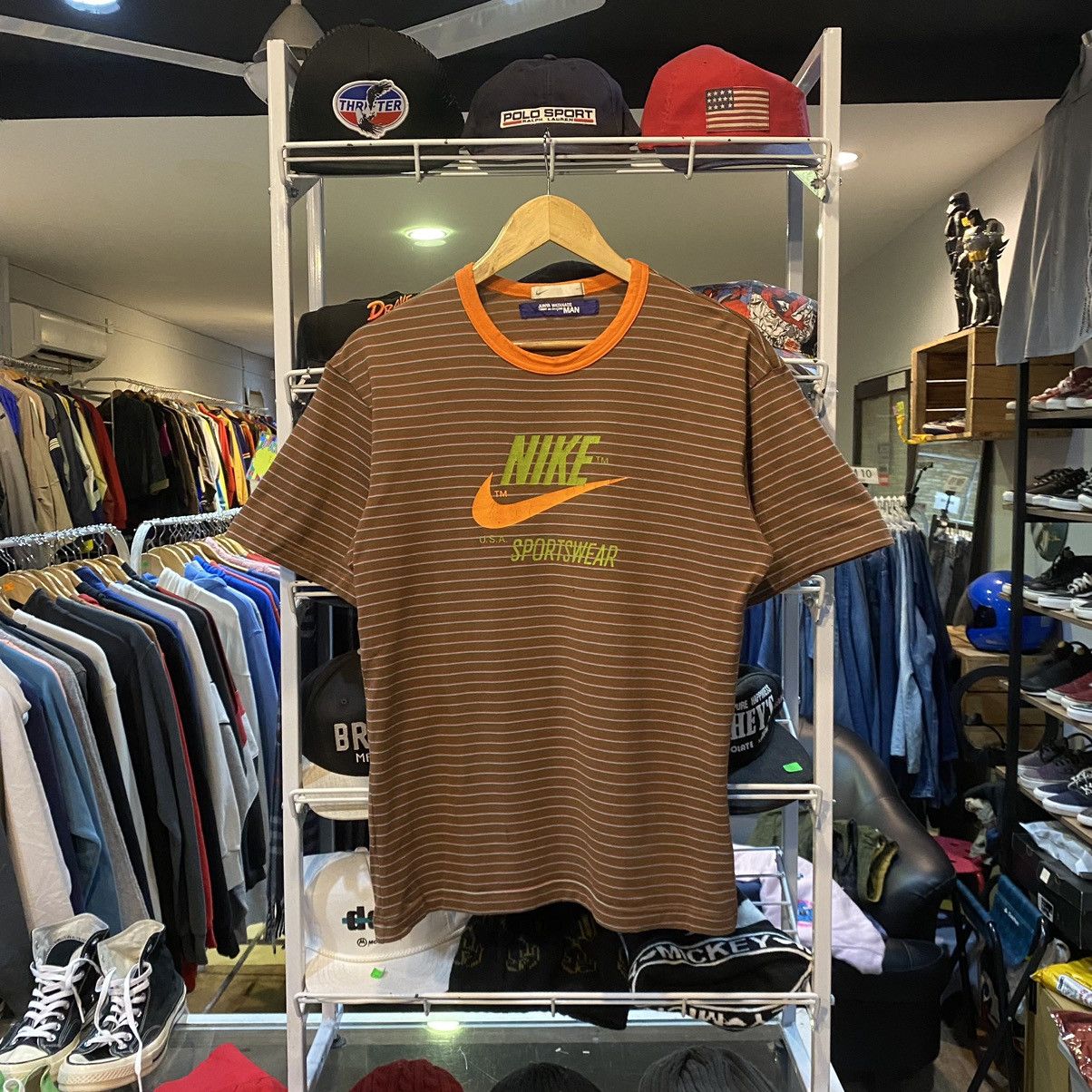 image of Vintage 2004 Comme Des Garcons Junya Watanabe Nike T Shirt in Striped, Men's (Size Small)