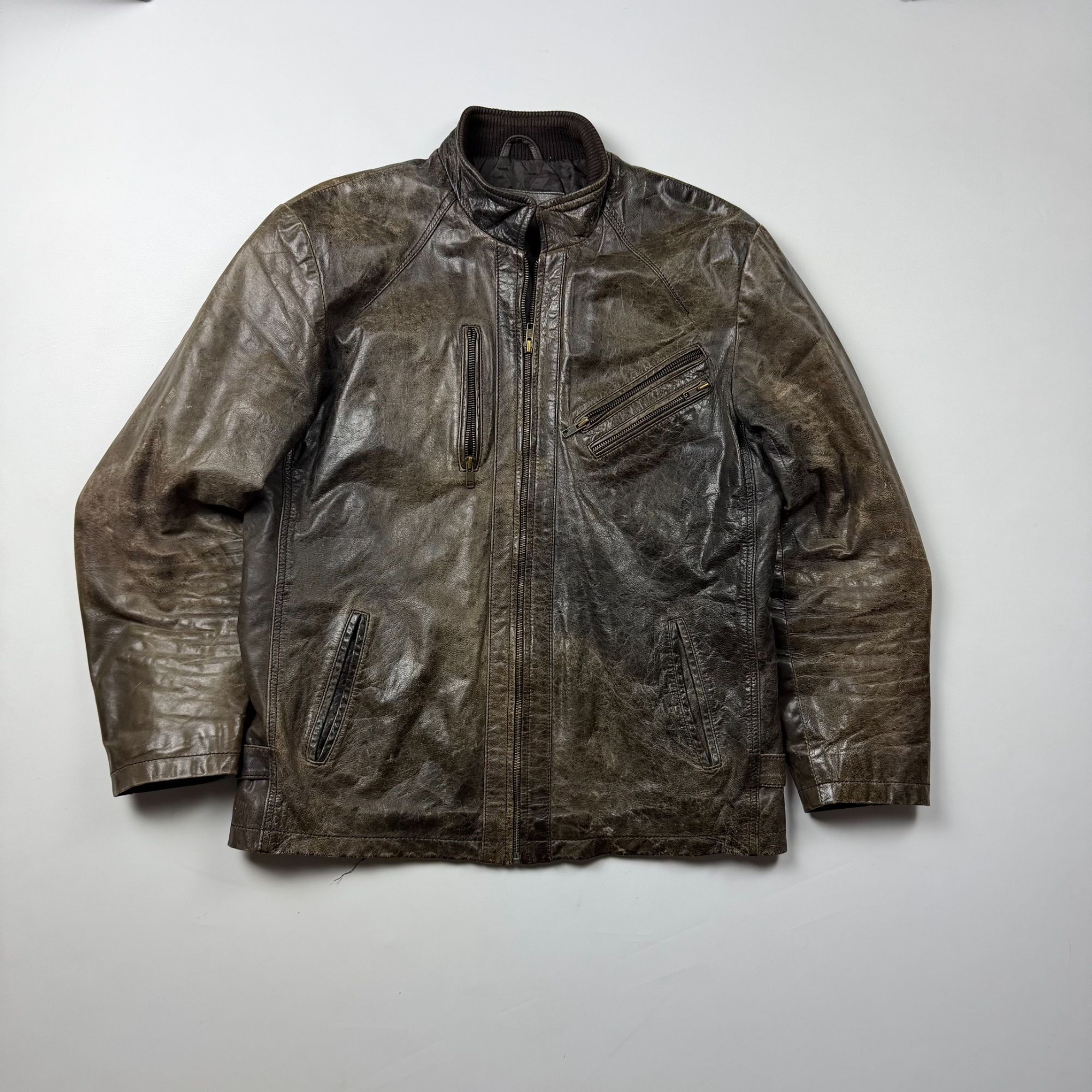 Japanese Brand Rare Archival 90s Japan Leather Faded Brown Moto Jacket Vint Size US M / EU 48-50 / 2 - 1 Thumbnail