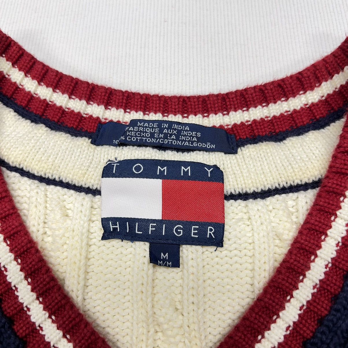 Tommy Hilfiger × Vintage VTG Tommy Hilfiger Sweater Vest White V-Neck Cable Knit Y2K Size US M / EU 48-50 / 2 - 8 Thumbnail