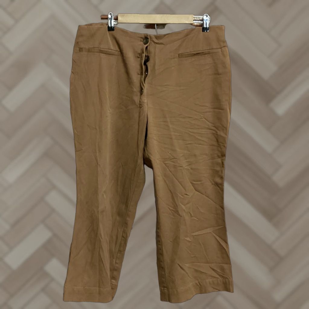 Ann Taylor Ann Taylor Women's Pants Brown Button Wide Leg Cotton Rayon Blend Size 38" / US 16 / IT 52 - 1 Thumbnail