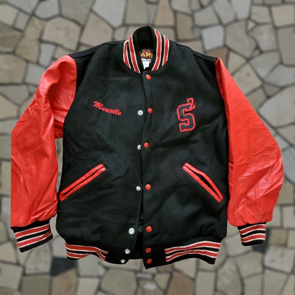 Vintage VINTAGE Game Jacket Womens XS Soul Shock Marielle Varsity Wool Leather USA Black 90s Style Size XS / US 0-2 / IT 36-38 - 1 Thumbnail