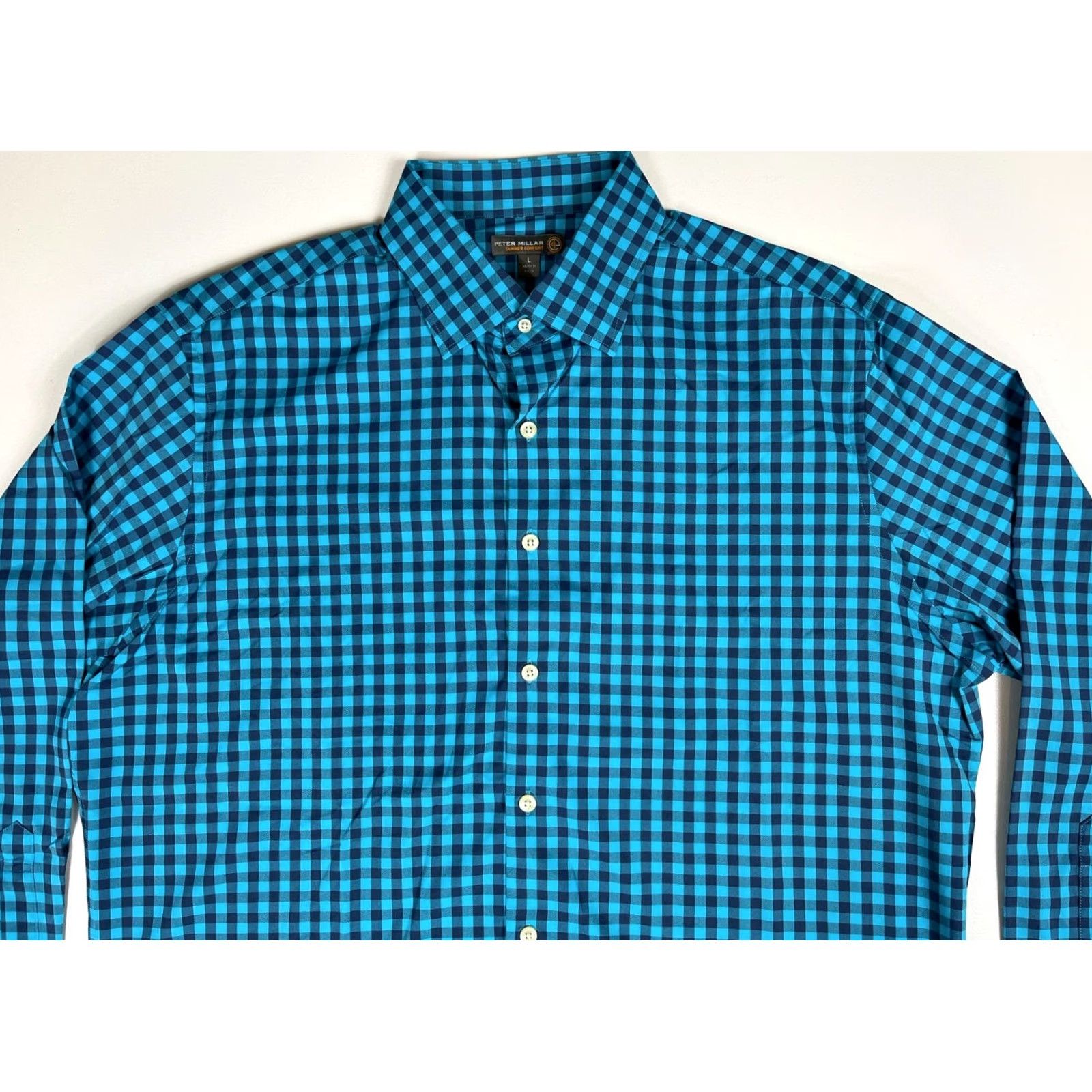 Peter Millar Peter Millar Summer Comfort Button-Up Shirt Mens Check Long Sleeve Sz L Blue Size US L / EU 52-54 / 3 - 4 Thumbnail